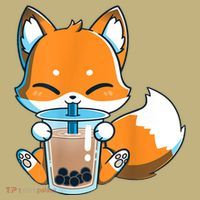 Boba Fox Drinking Cute Kawaii Japanese Foxy Anime Button thumb 1
