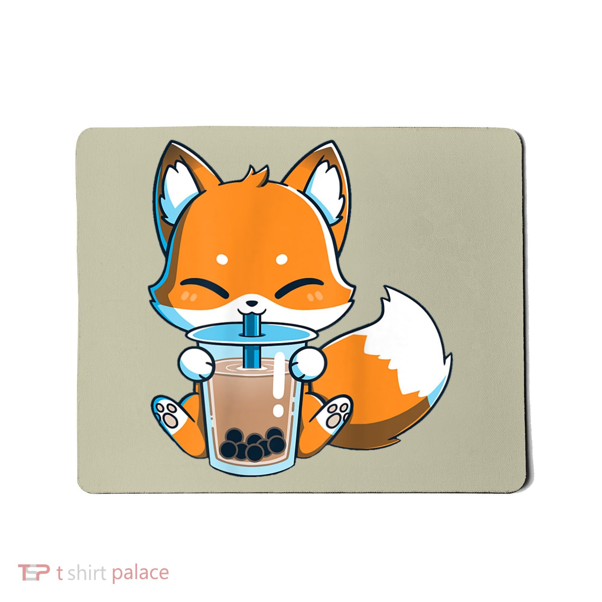 Boba Fox Drinking Cute Kawaii Japanese Foxy Anime Mousepad