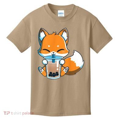 Boba Fox Drinking Cute Kawaii Japanese Foxy Anime Kids T-Shirt
