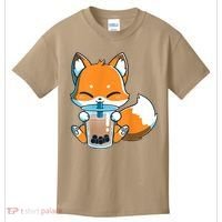 Boba Fox Drinking Cute Kawaii Japanese Foxy Anime Kids T-Shirt thumb 0