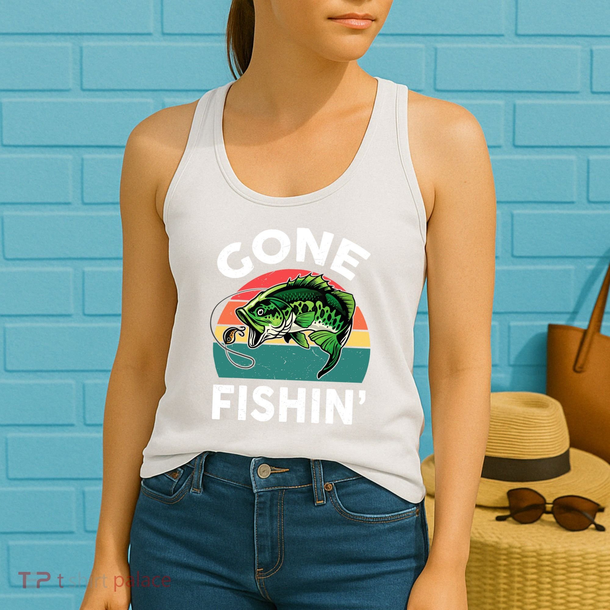 Bass Fish Dad Gone Fishing-Shirt Boy Wo Papa Funny Women's Tank Top