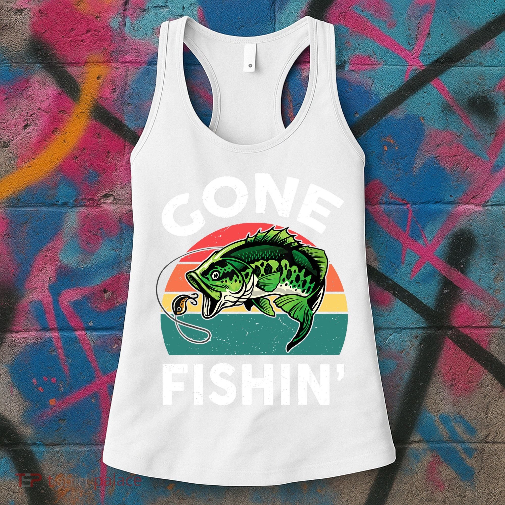 Bass Fish Dad Gone Fishing-Shirt Boy Wo Papa Funny Women's Tank Top