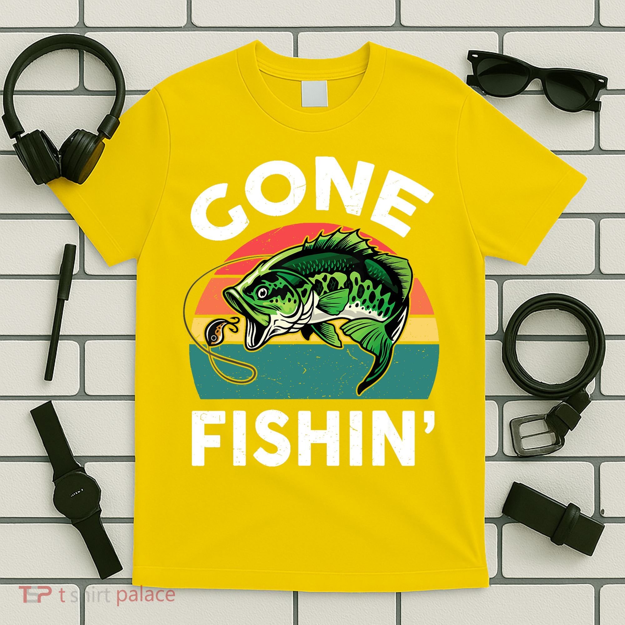Bass Fish Dad Gone Fishing-Shirt Boy Wo Papa Funny T-Shirt