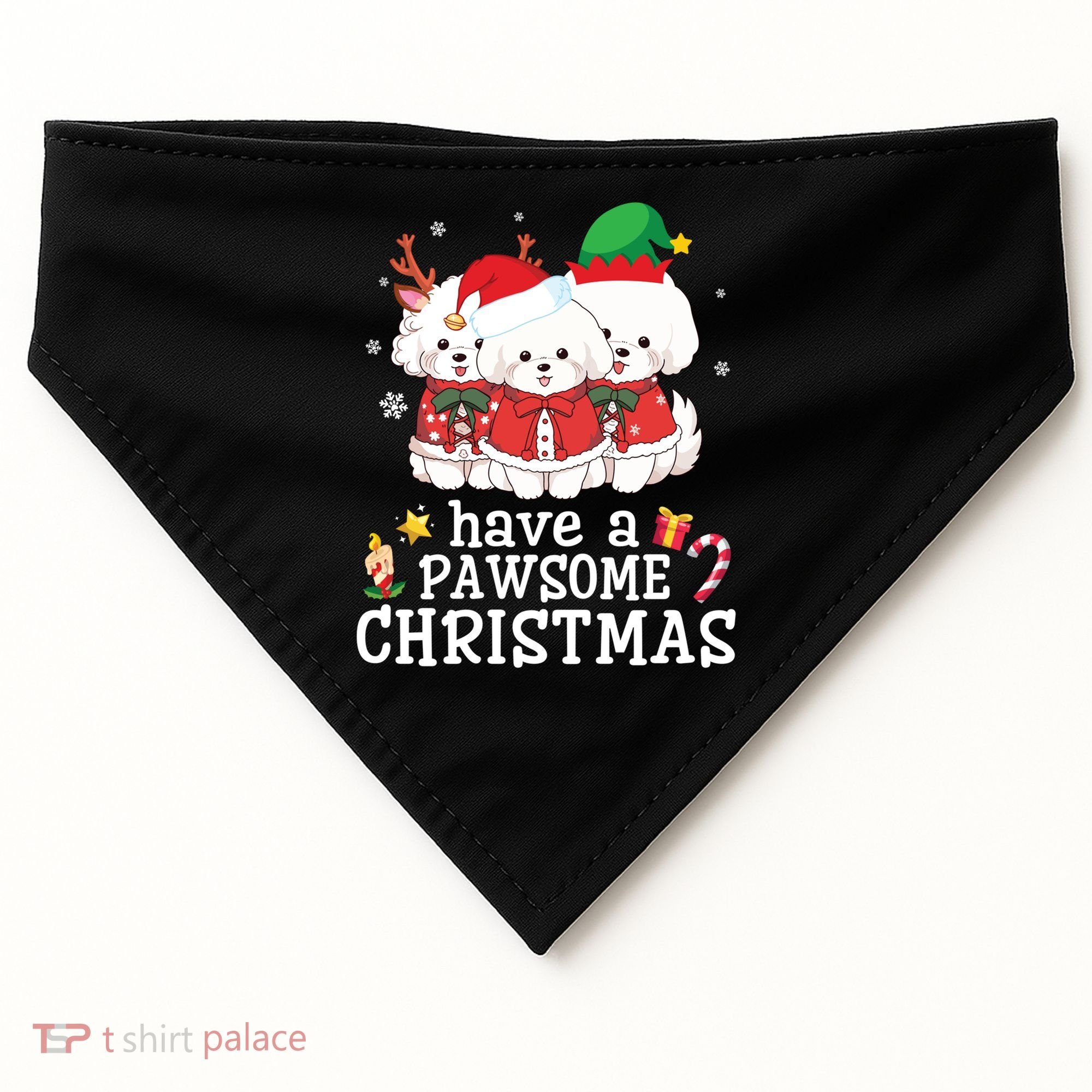 Bichon Frise Dogs Merry Day Mom Dad Have A Pawsome Christmas Cute Gift USA-Made Doggie Bandana