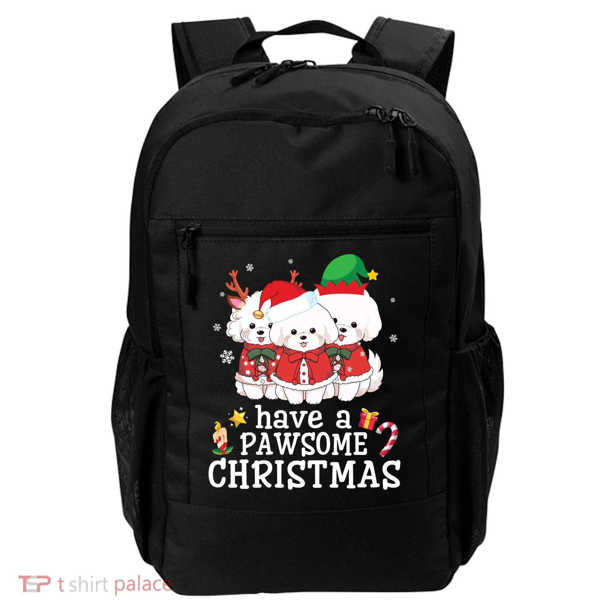 Bichon Frise Dogs Merry Day Mom Dad Have A Pawsome Christmas Cute Gift Backpack
