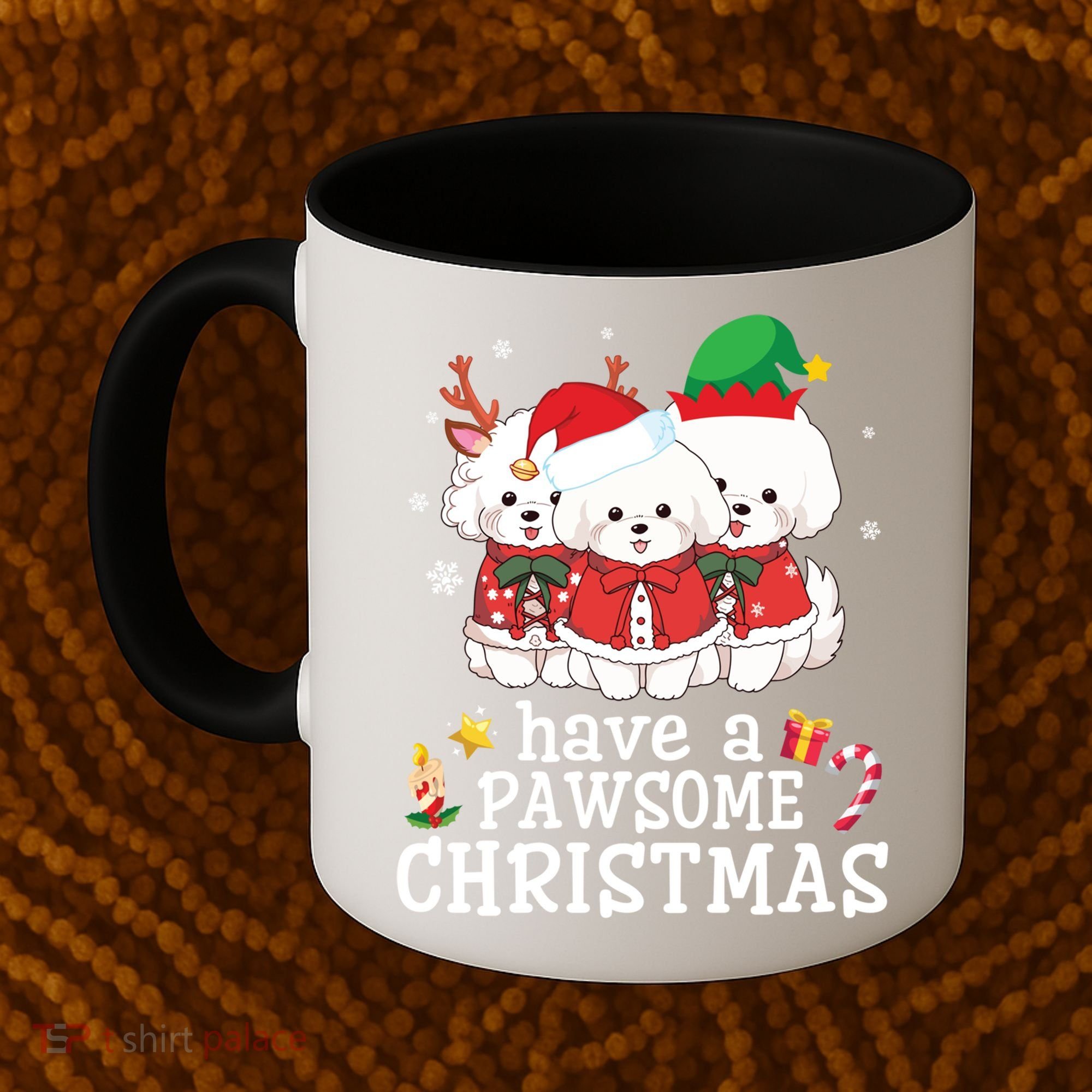 Bichon Frise Dogs Merry Day Mom Dad Have A Pawsome Christmas Cute Gift Coffee Mug