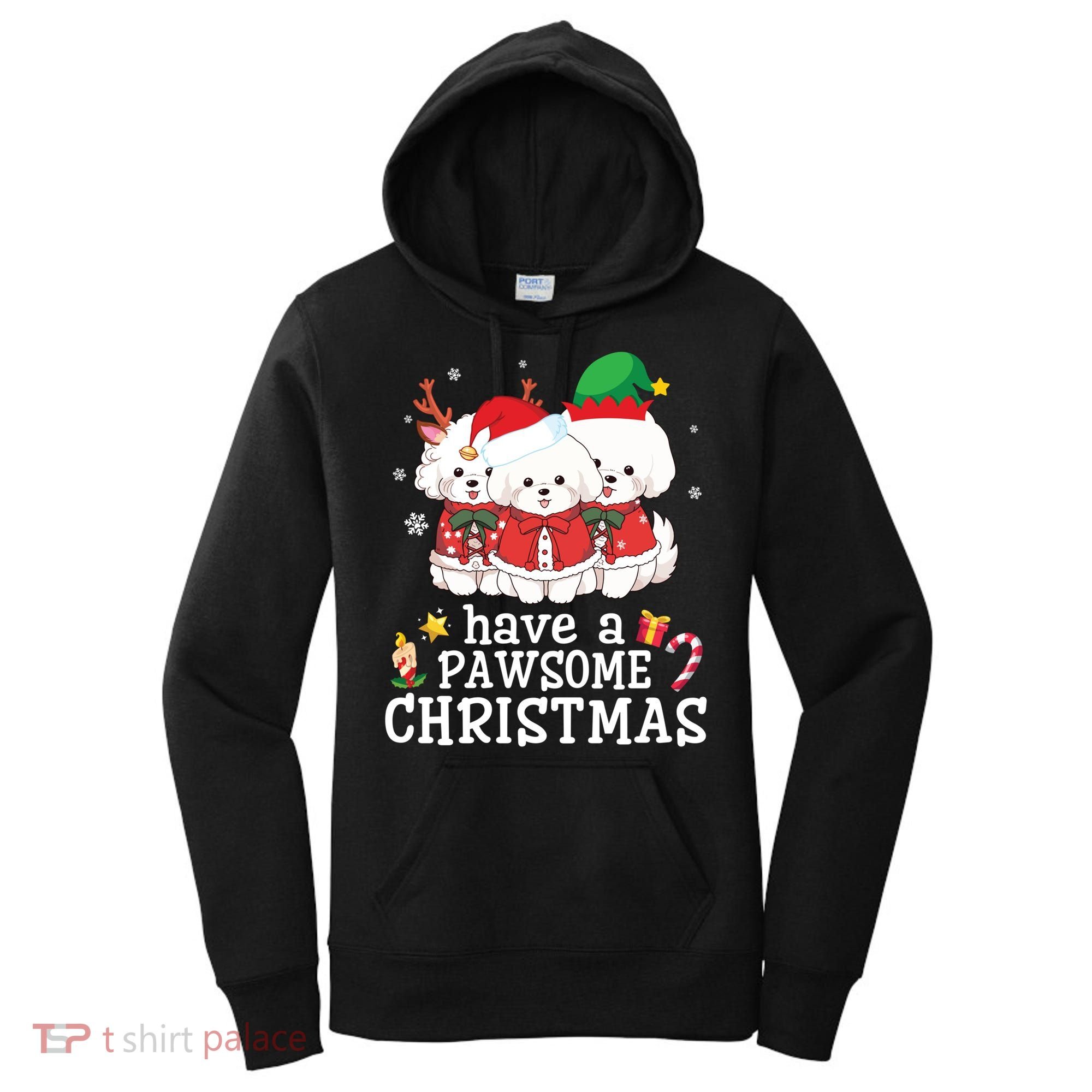 Bichon Frise Dogs Merry Day Mom Dad Have A Pawsome Christmas Cute Gift Women's Hoodie