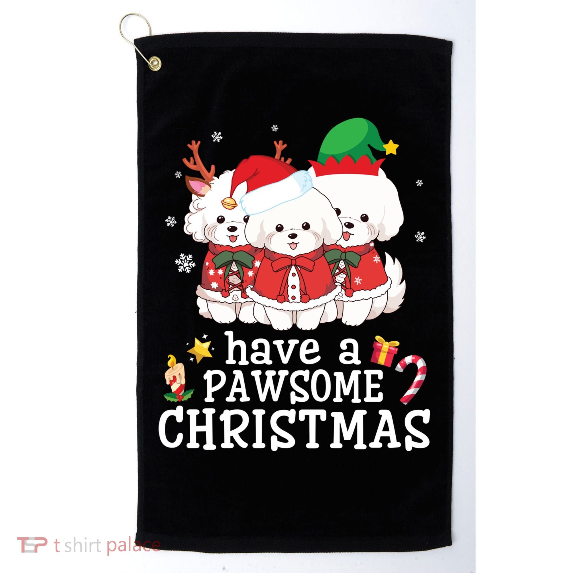 Bichon Frise Dogs Merry Day Mom Dad Have A Pawsome Christmas Cute Gift Golf Towel