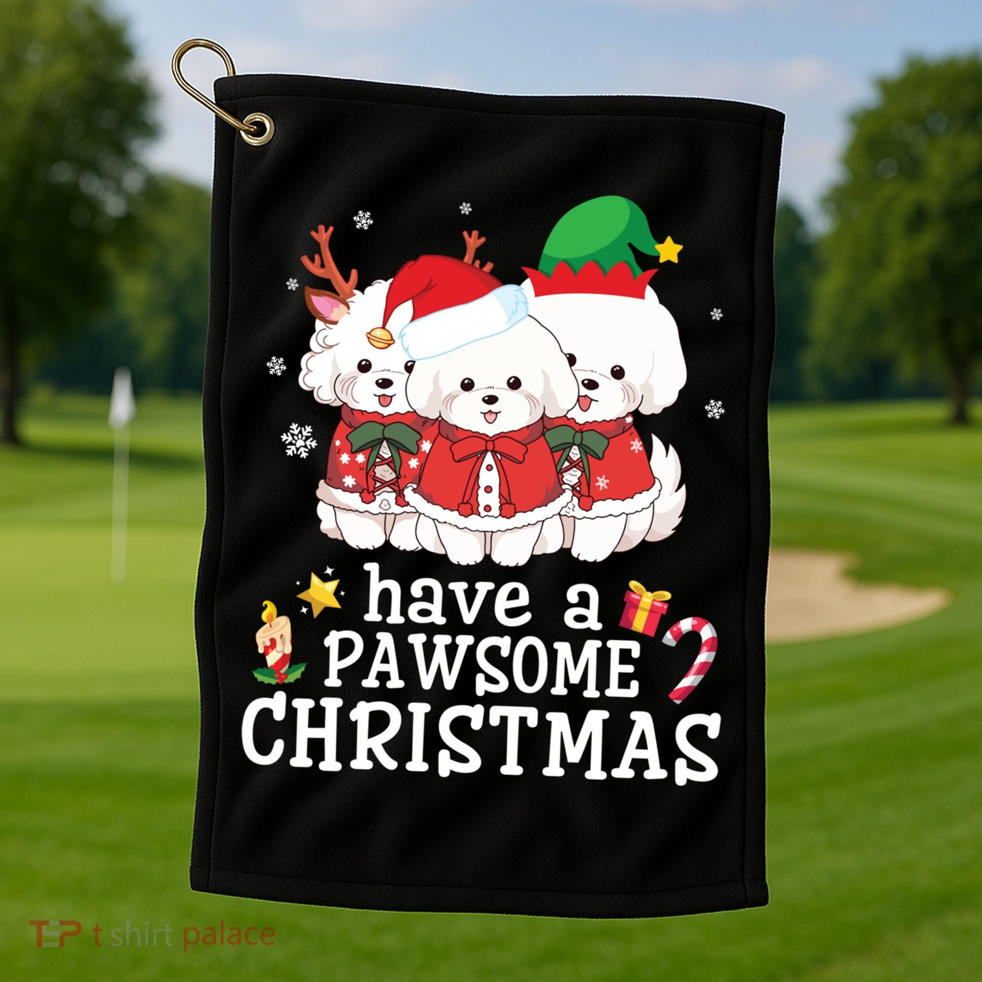 Bichon Frise Dogs Merry Day Mom Dad Have A Pawsome Christmas Cute Gift Golf Towel