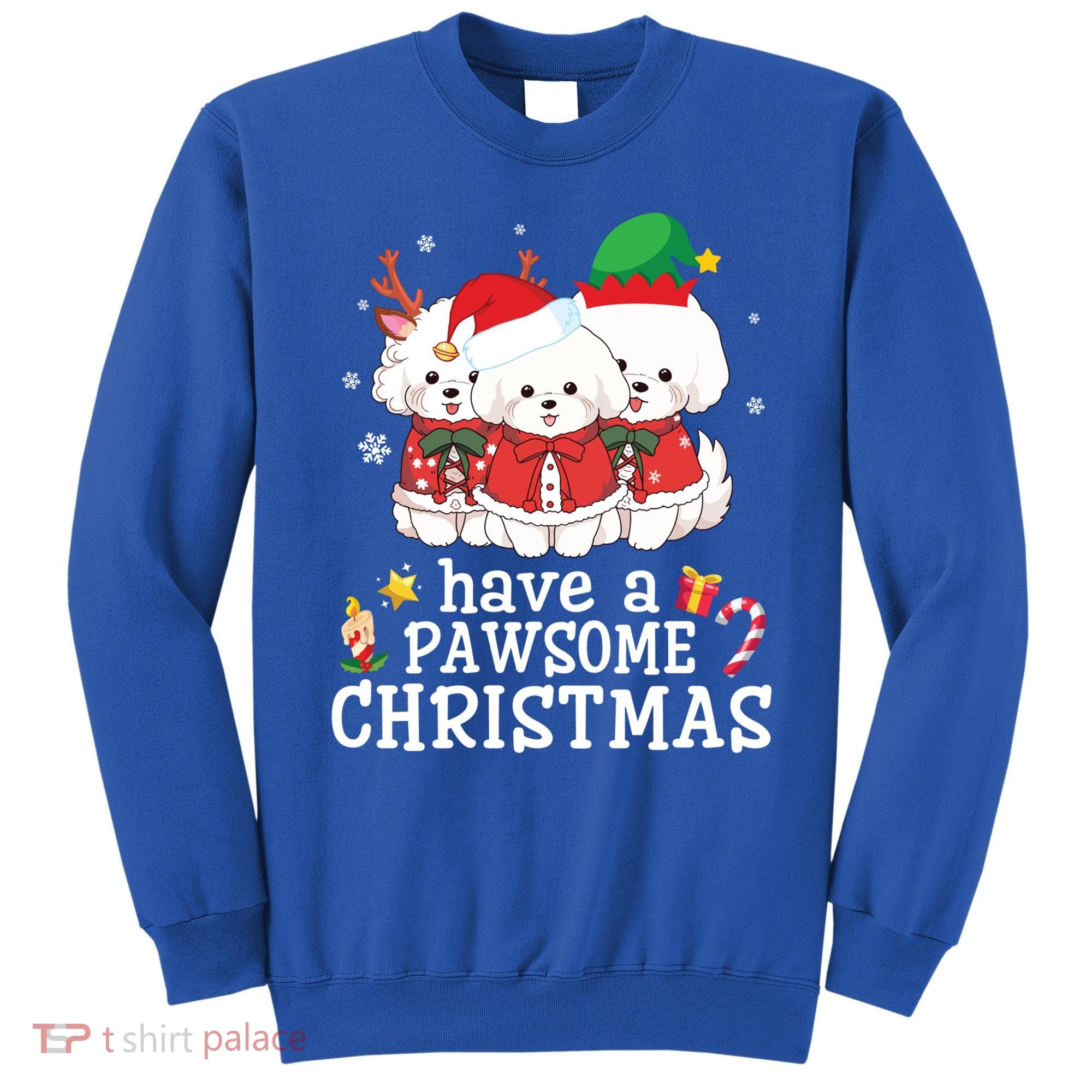 Bichon Frise Dogs Merry Day Mom Dad Have A Pawsome Christmas Cute Gift Sweatshirt