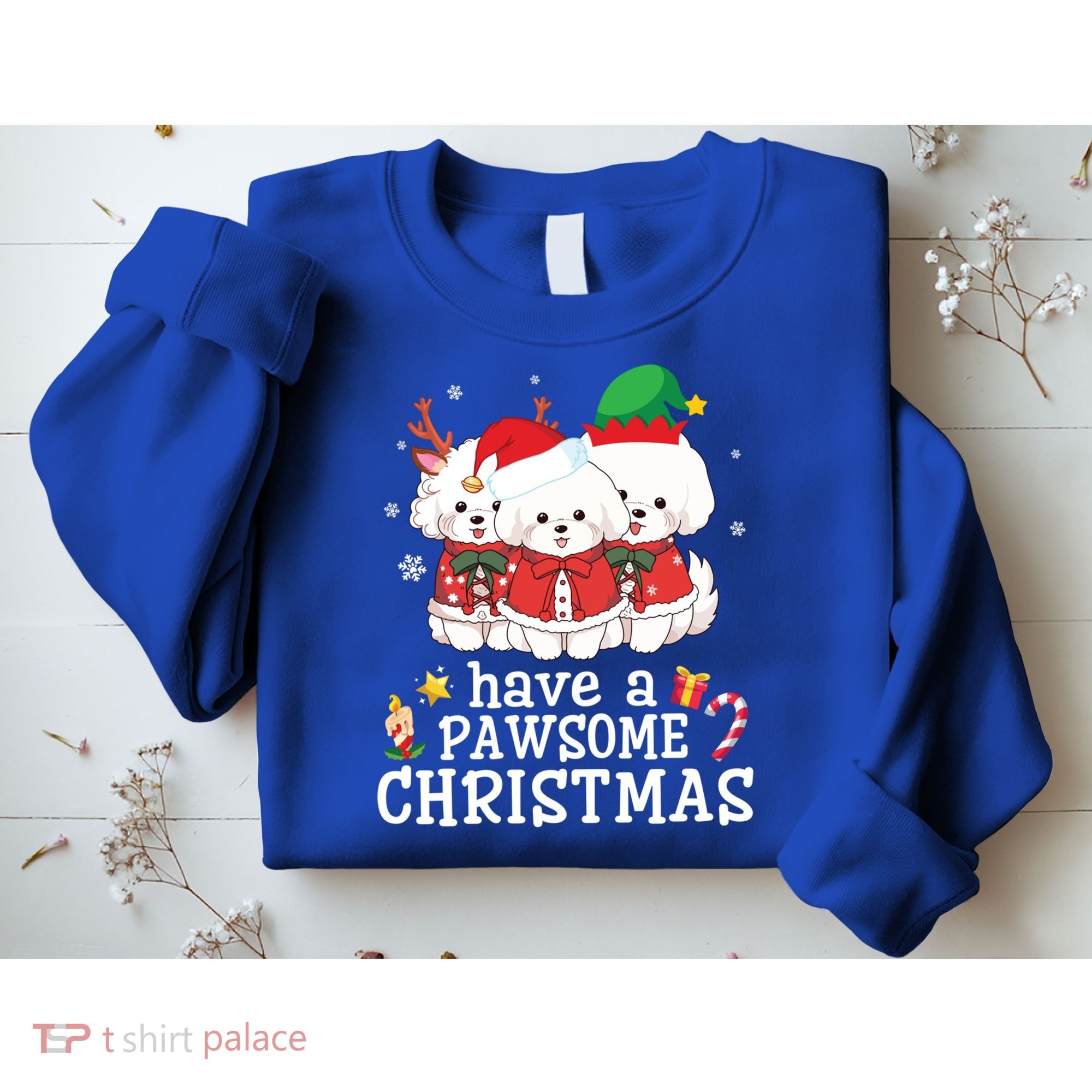 Bichon Frise Dogs Merry Day Mom Dad Have A Pawsome Christmas Cute Gift Sweatshirt