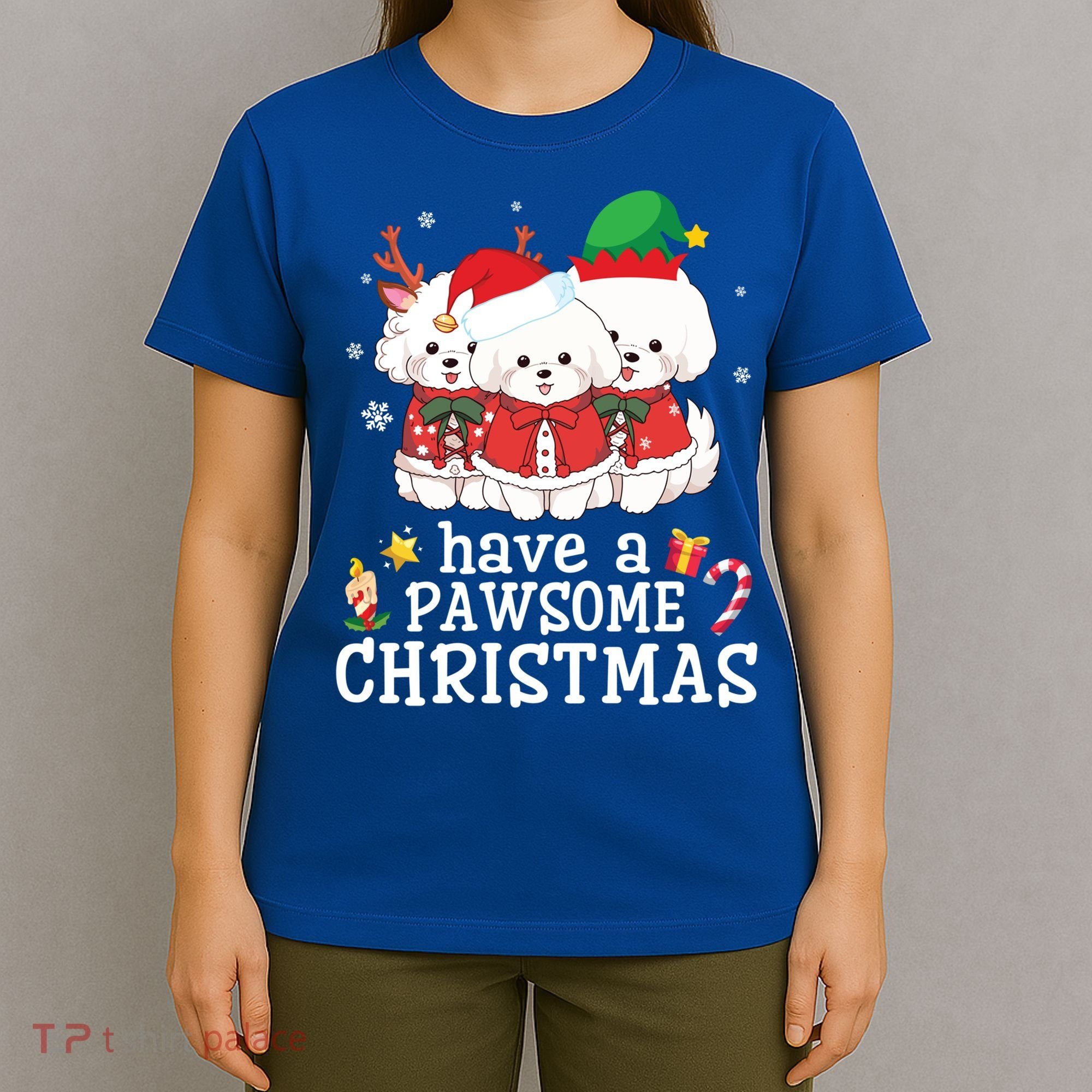 Bichon Frise Dogs Merry Day Mom Dad Have A Pawsome Christmas Cute Gift T-Shirt