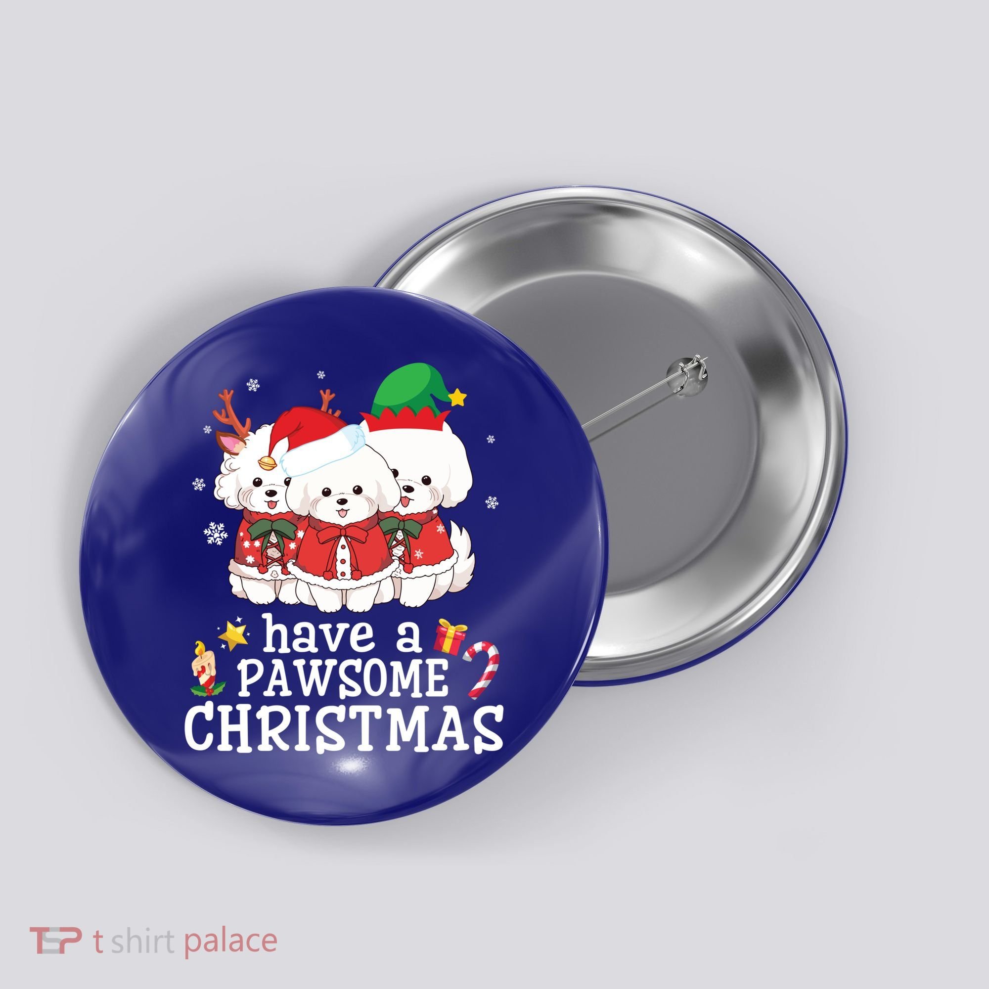 Bichon Frise Dogs Merry Day Mom Dad Have A Pawsome Christmas Cute Gift Button