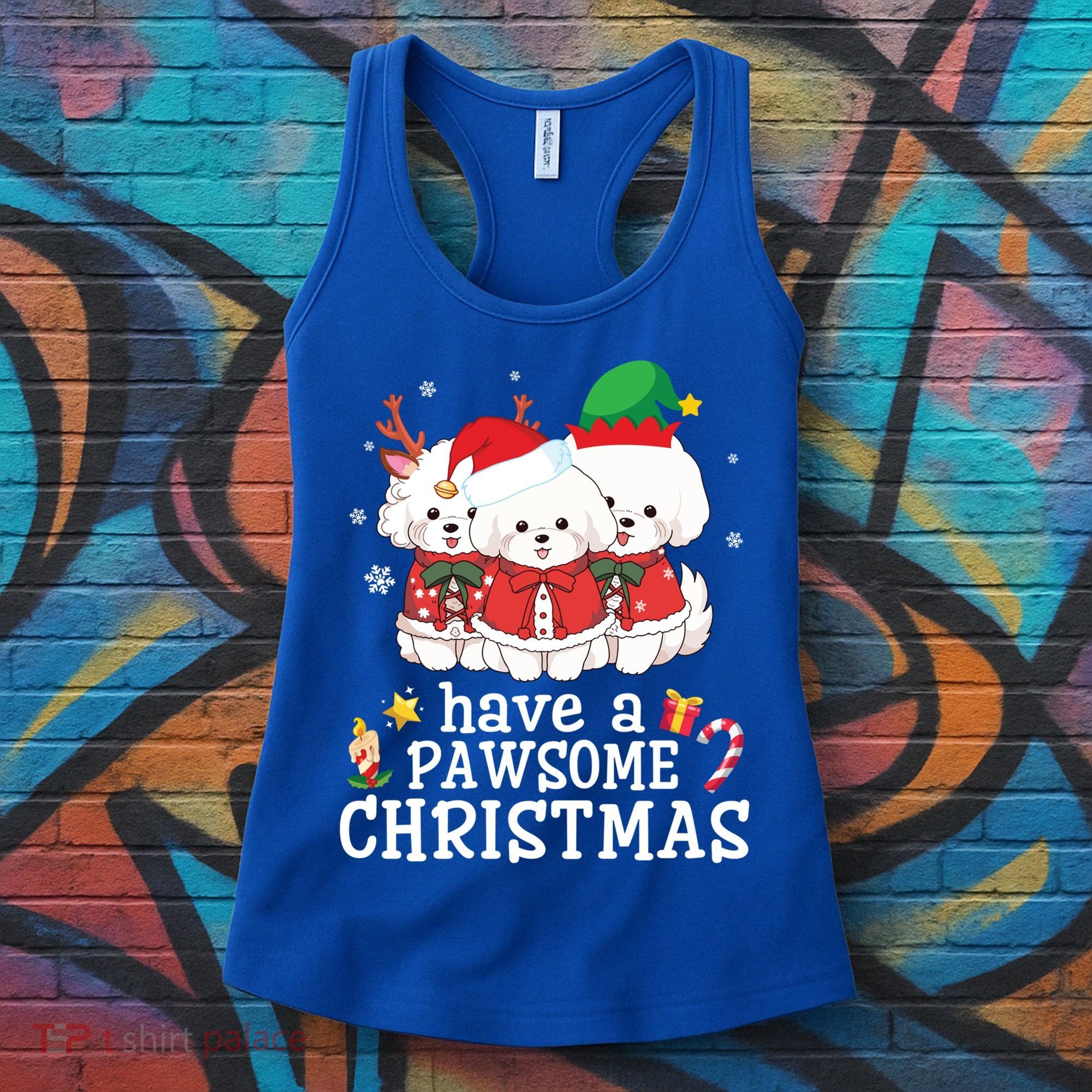 Bichon Frise Dogs Merry Day Mom Dad Have A Pawsome Christmas Cute Gift Women's Tank Top