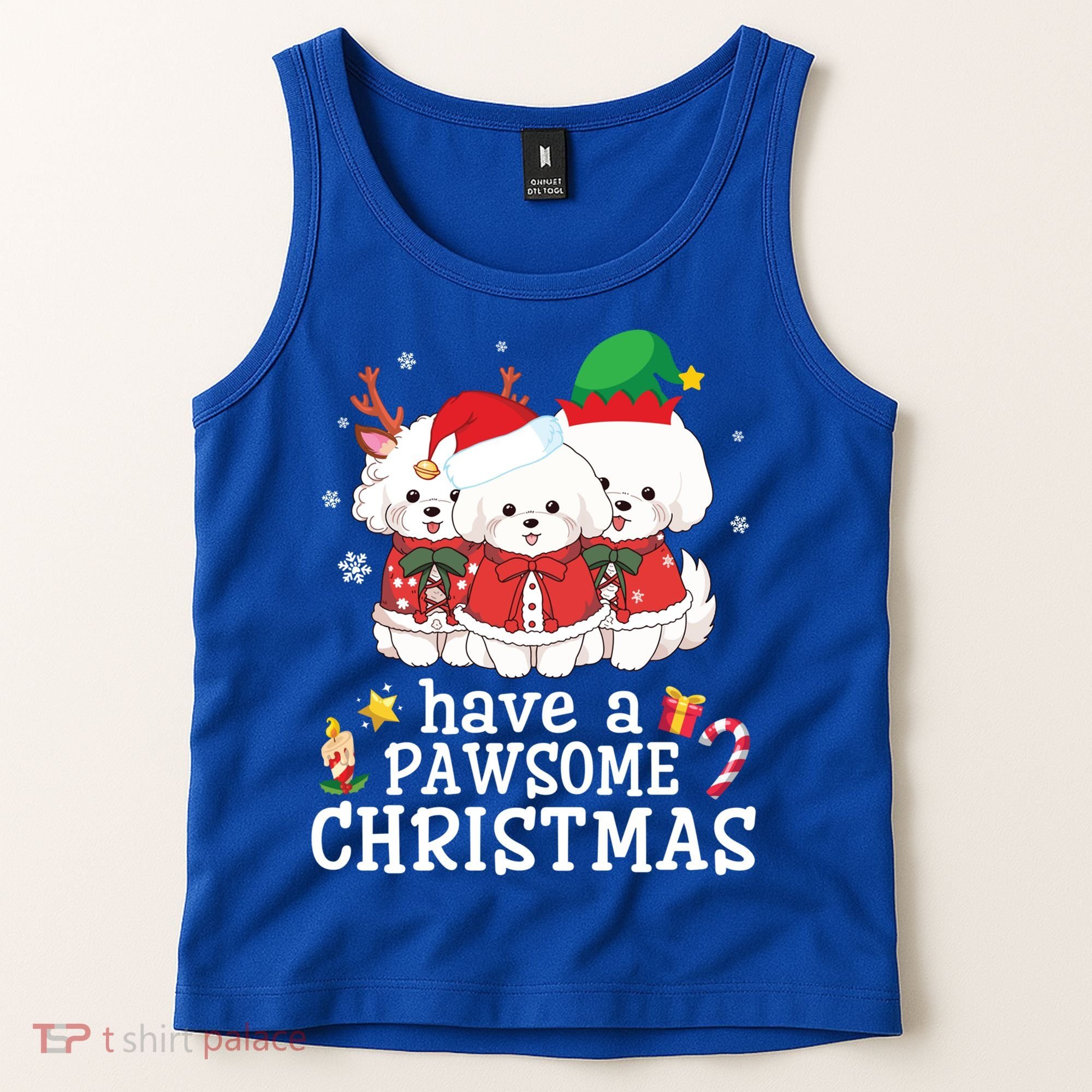 Bichon Frise Dogs Merry Day Mom Dad Have A Pawsome Christmas Cute Gift Tank Top