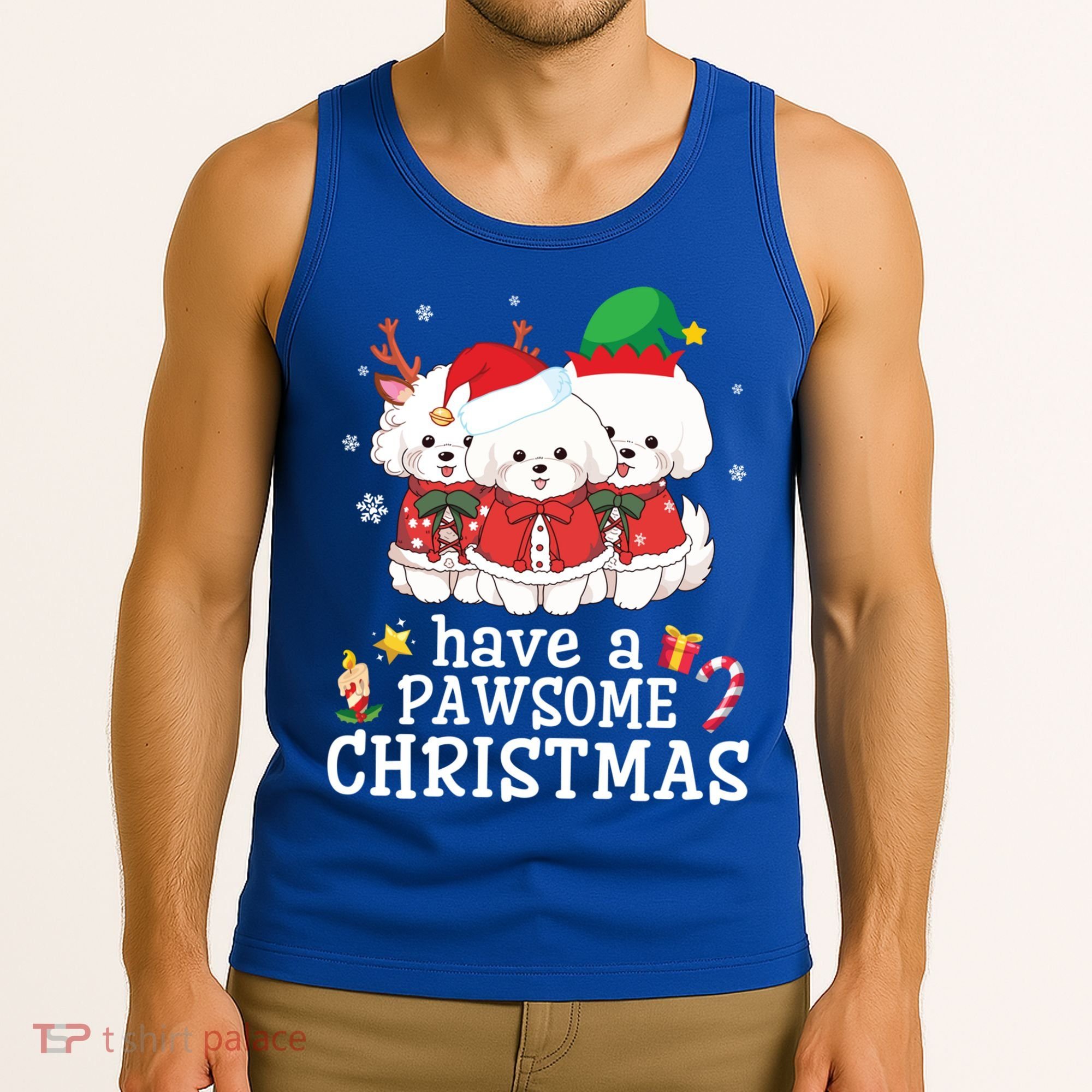 Bichon Frise Dogs Merry Day Mom Dad Have A Pawsome Christmas Cute Gift Tank Top