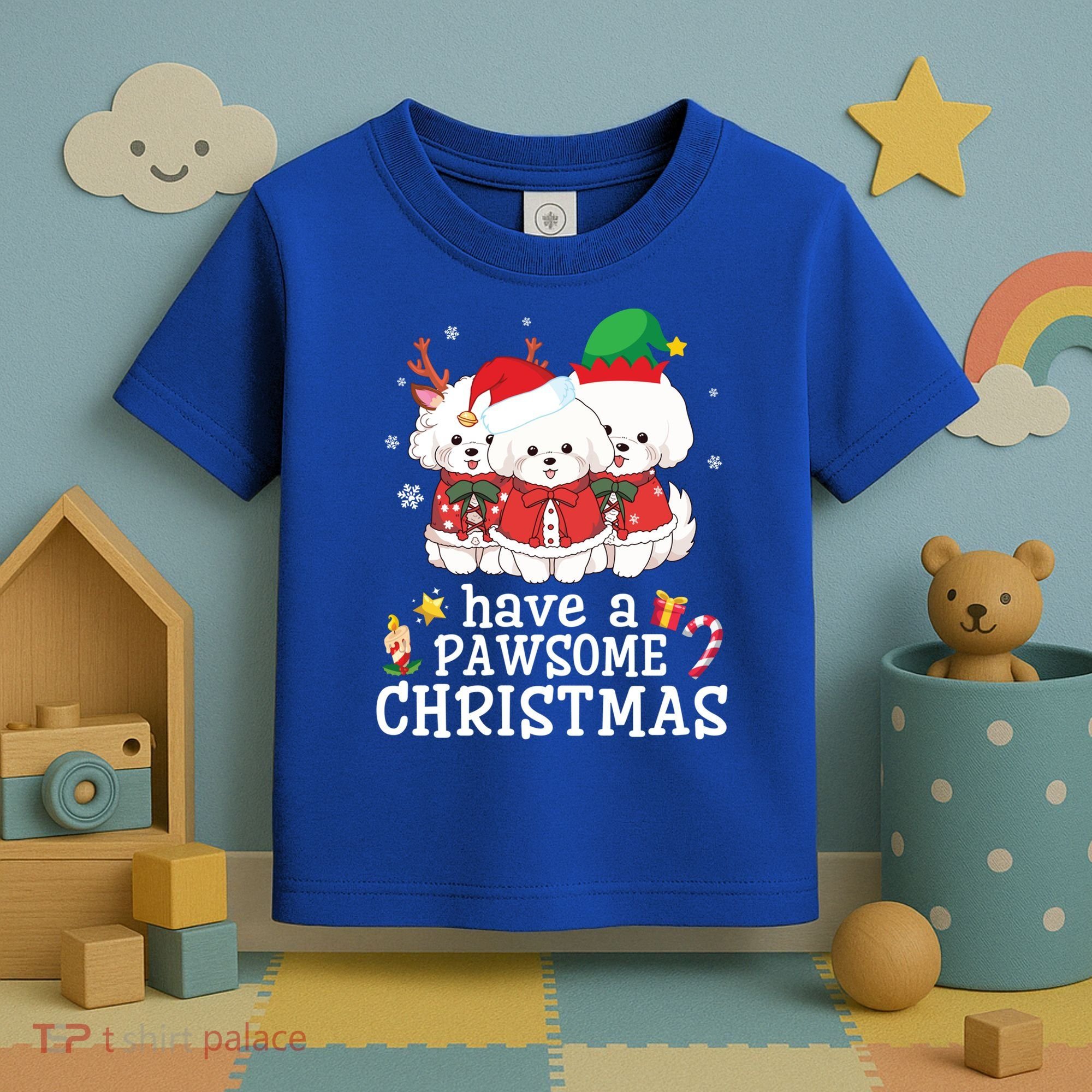 Bichon Frise Dogs Merry Day Mom Dad Have A Pawsome Christmas Cute Gift Toddler T-Shirt