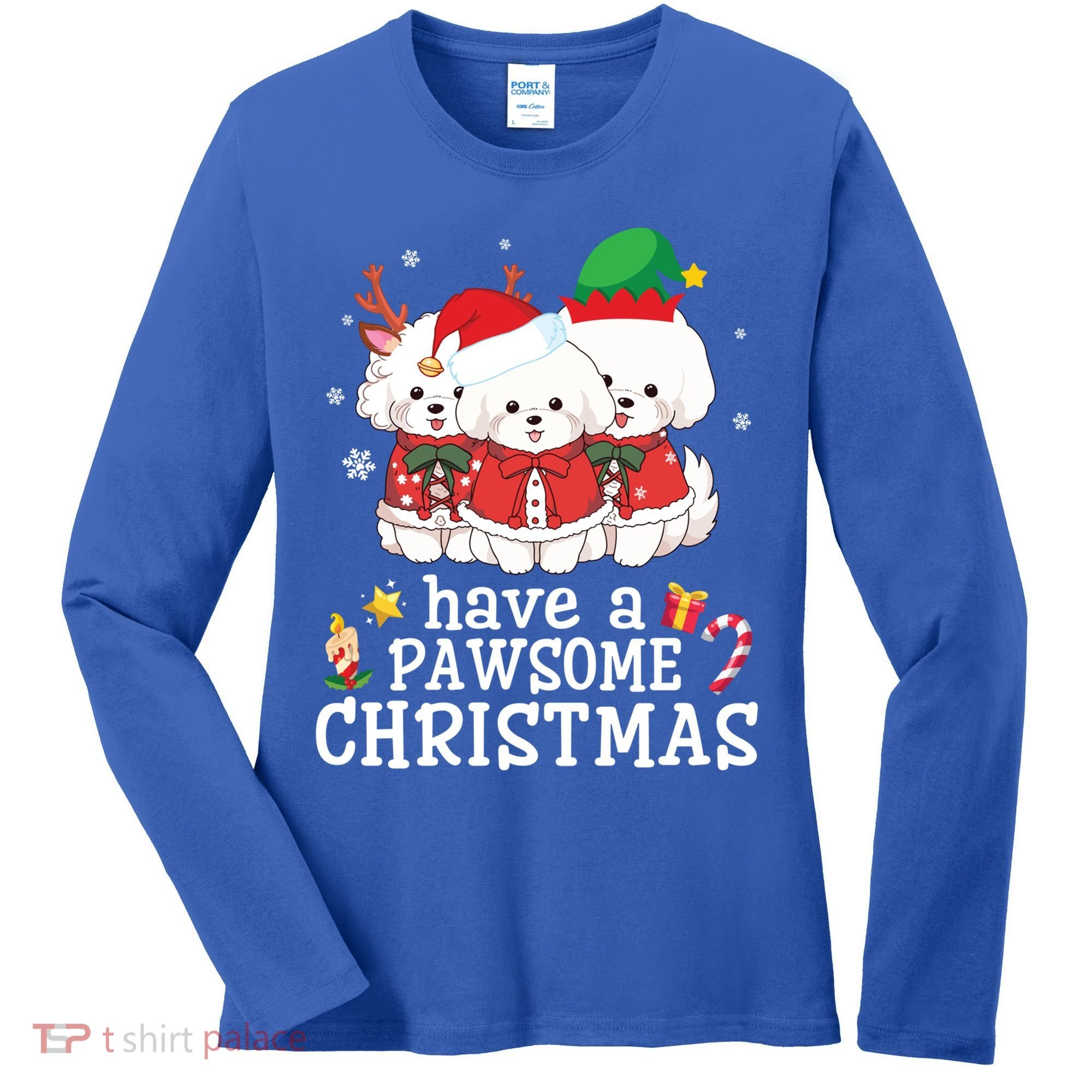 Bichon Frise Dogs Merry Day Mom Dad Have A Pawsome Christmas Cute Gift Women's Long Sleeve Shirt