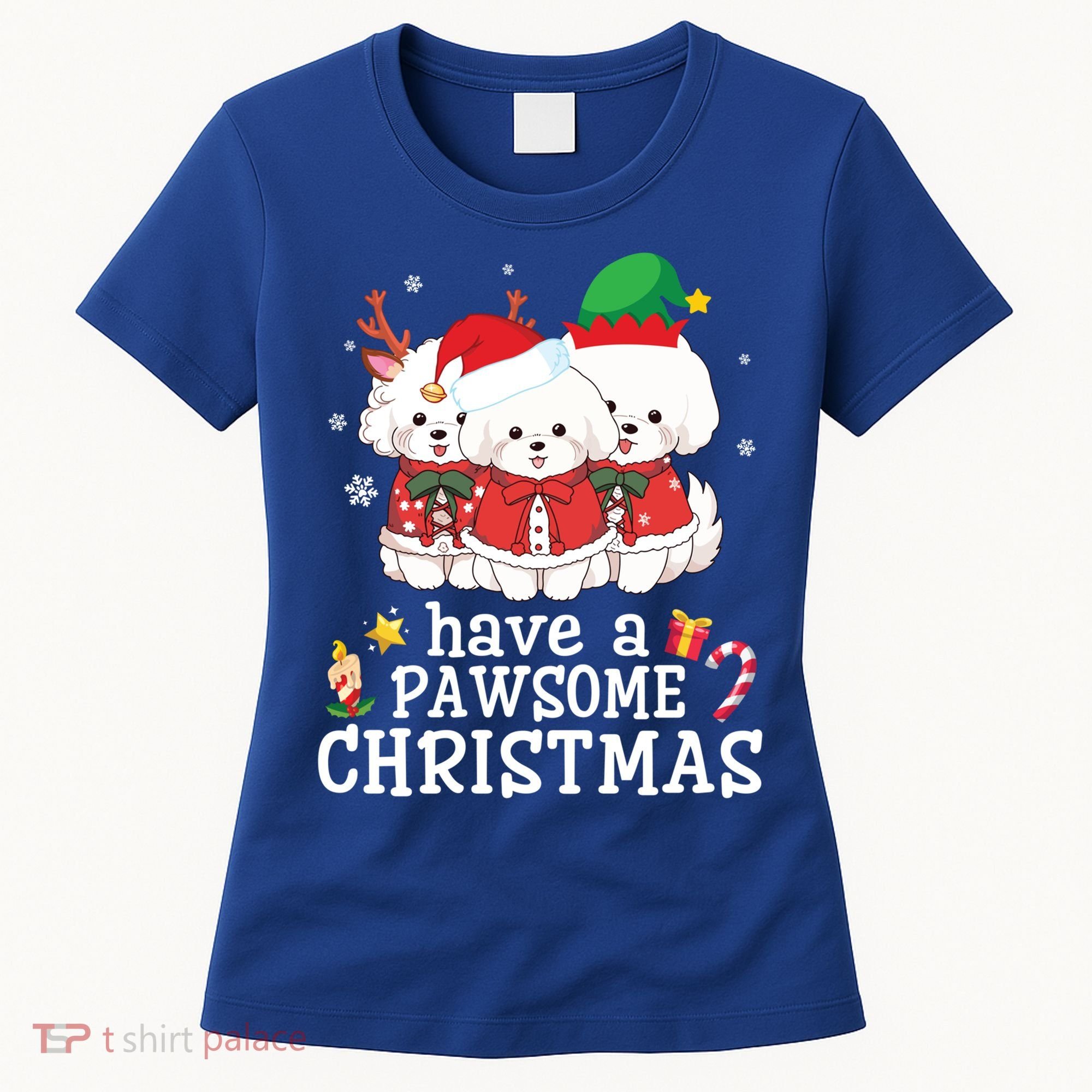 Bichon Frise Dogs Merry Day Mom Dad Have A Pawsome Christmas Cute Gift Women's T-Shirt