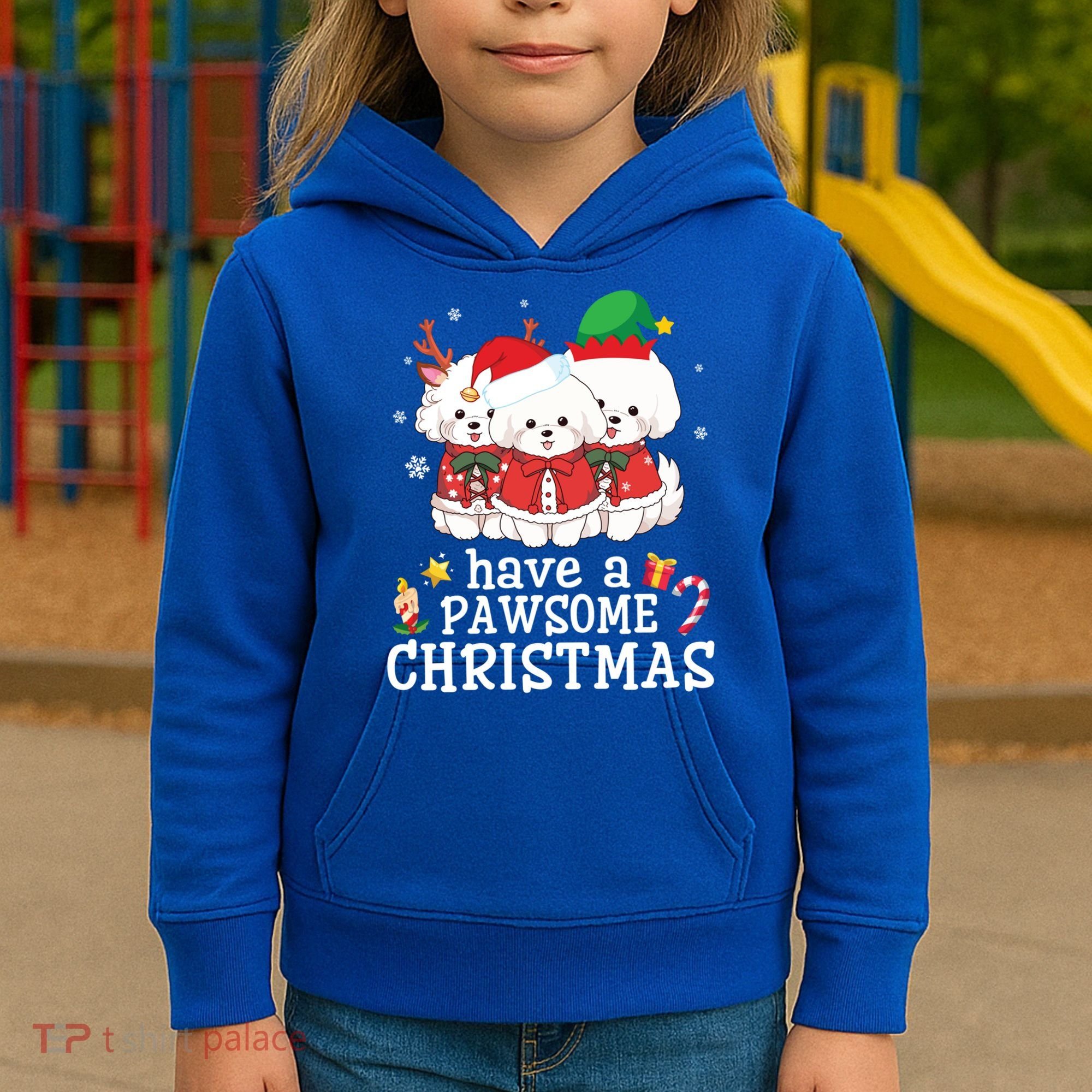 Bichon Frise Dogs Merry Day Mom Dad Have A Pawsome Christmas Cute Gift Kids Hoodie