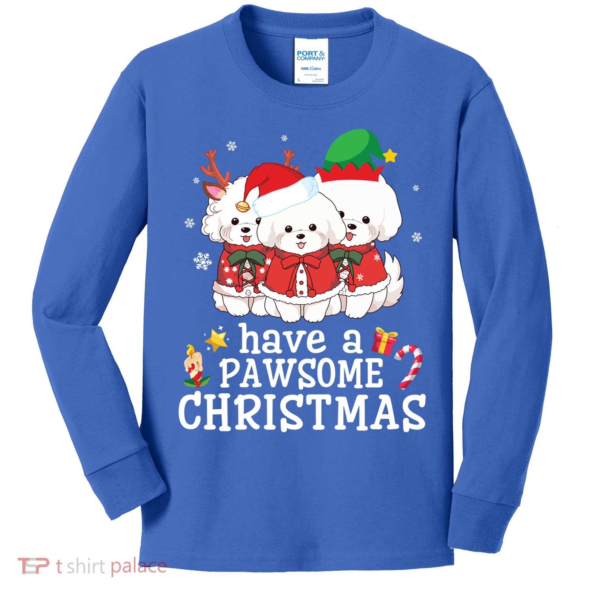 Bichon Frise Dogs Merry Day Mom Dad Have A Pawsome Christmas Cute Gift Kids Long Sleeve Shirt