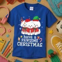 Bichon Frise Dogs Merry Day Mom Dad Have A Pawsome Christmas Cute Gift Kids T-Shirt thumb 3
