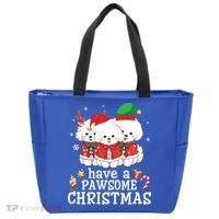 Bichon Frise Dogs Merry Day Mom Dad Have A Pawsome Christmas Cute Gift Tote Bag thumb 0