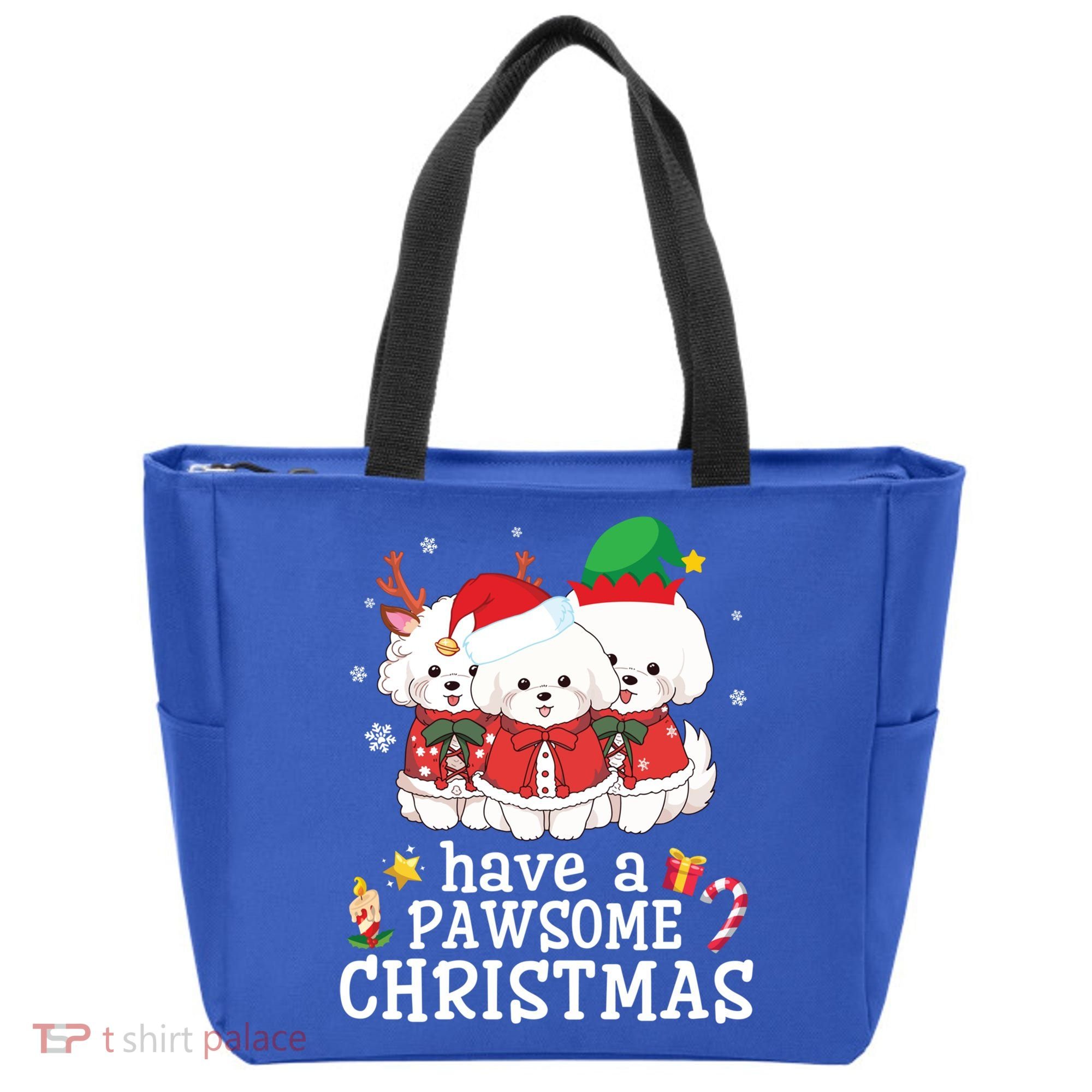 Bichon Frise Dogs Merry Day Mom Dad Have A Pawsome Christmas Cute Gift Tote Bag