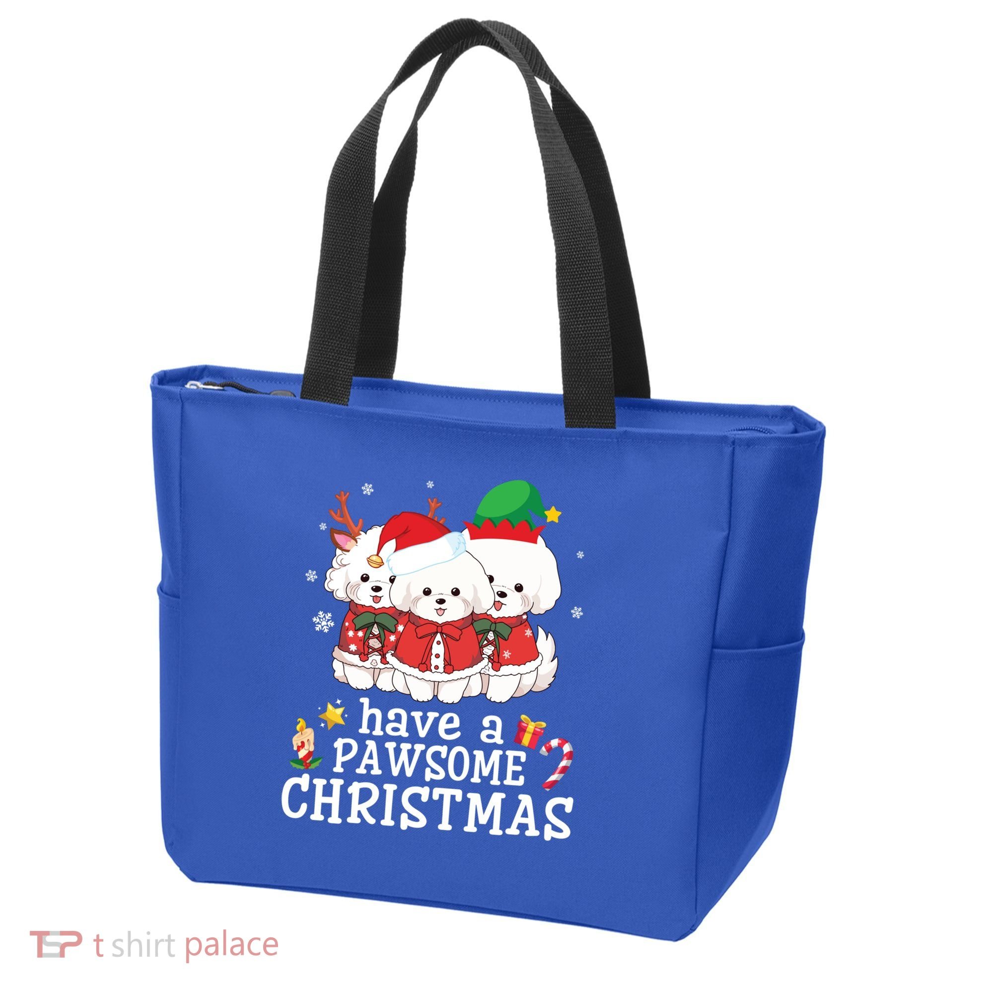 Bichon Frise Dogs Merry Day Mom Dad Have A Pawsome Christmas Cute Gift Tote Bag