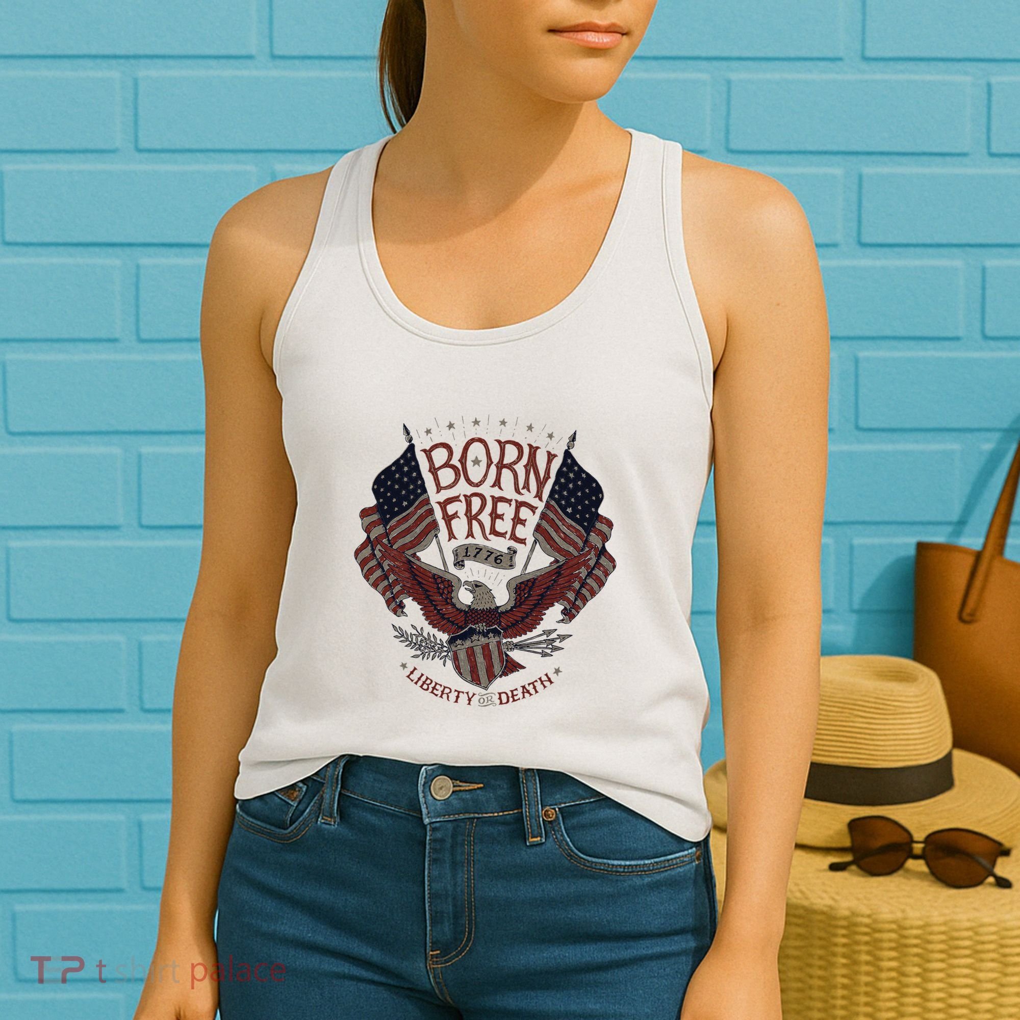 Born Free Eagle American Flag 1776 4th Of July Usa Women's Tank Top