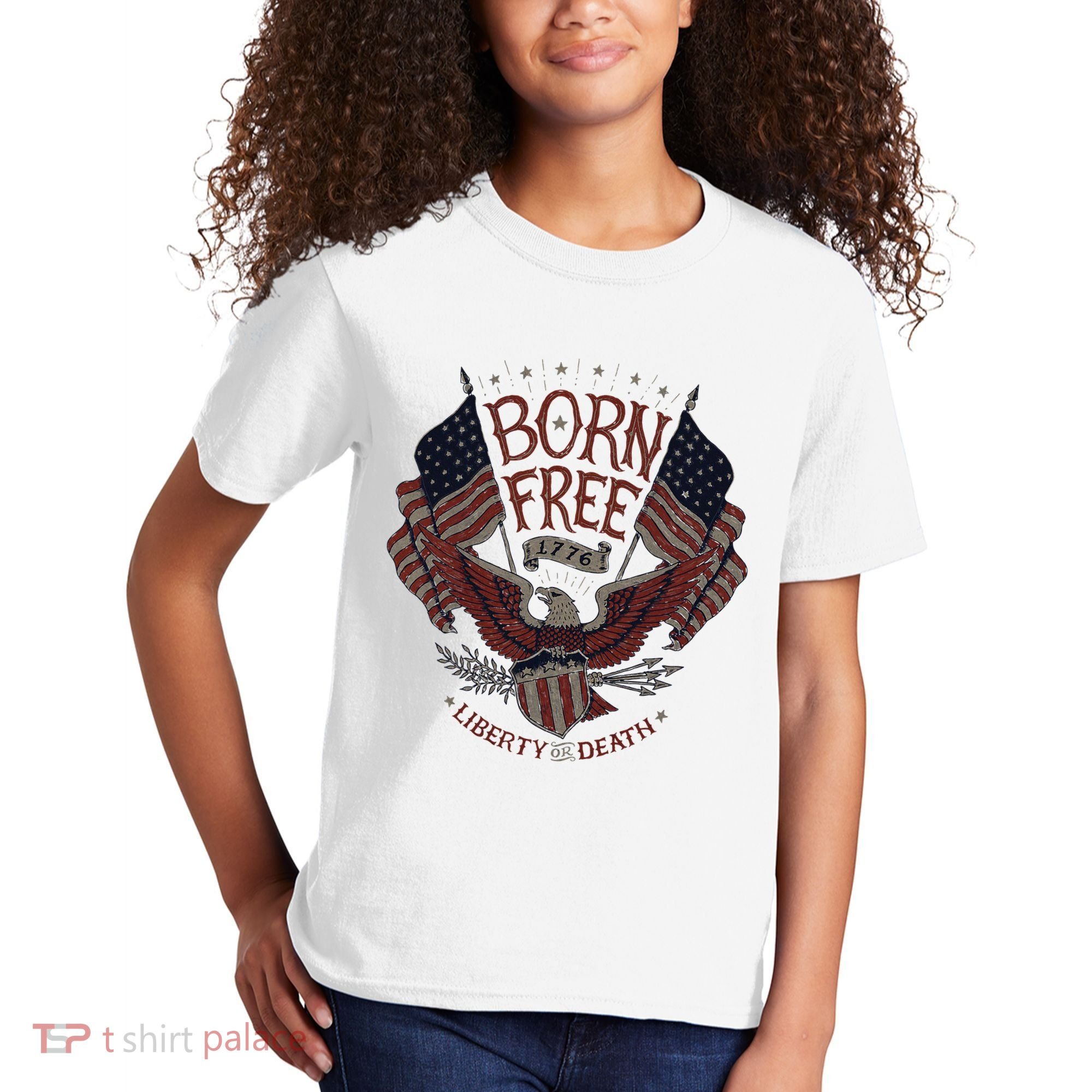 Born Free Eagle American Flag 1776 4th Of July Usa Kids T-Shirt