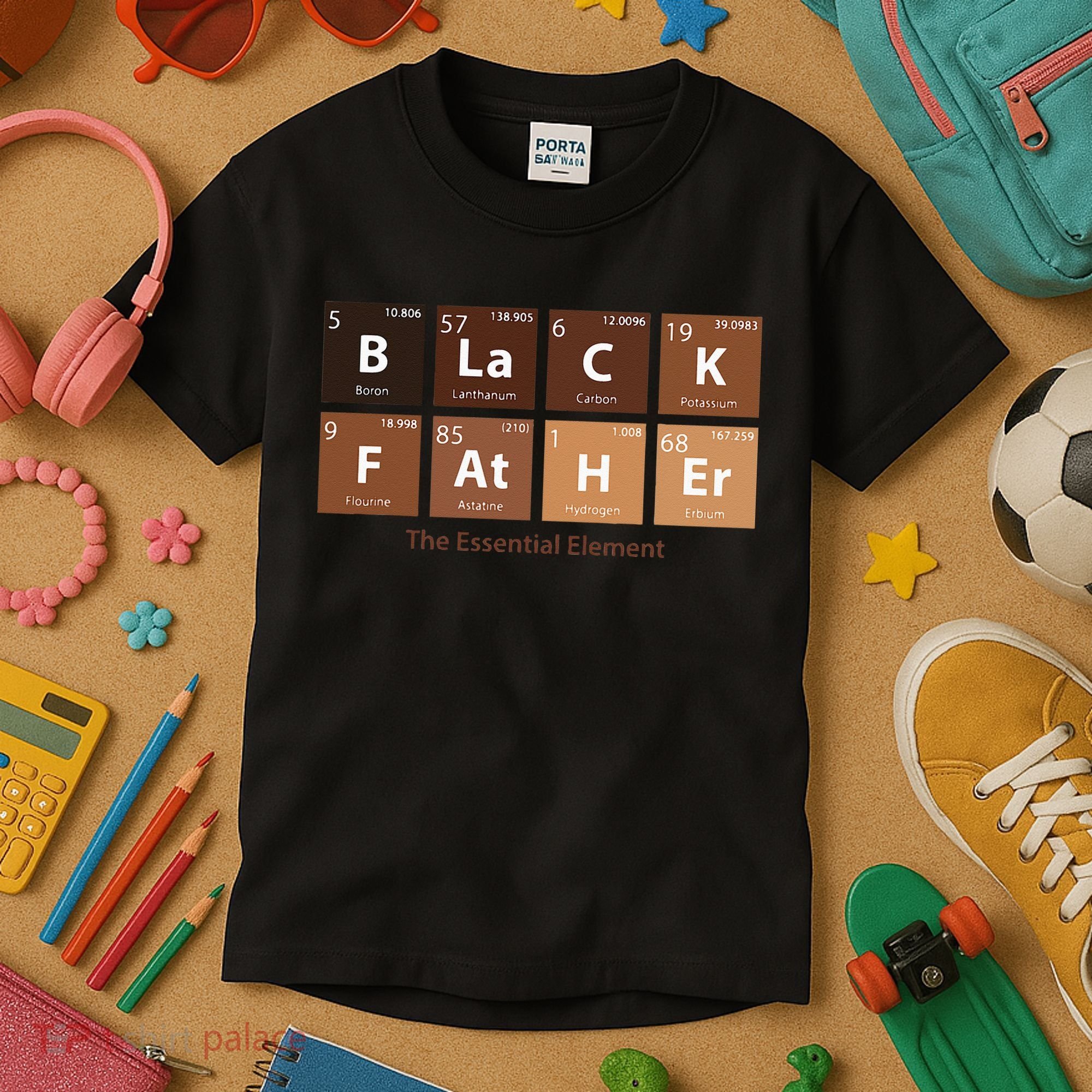Black Father Essential Element Father's Day Funny Black Dad Kids T-Shirt
