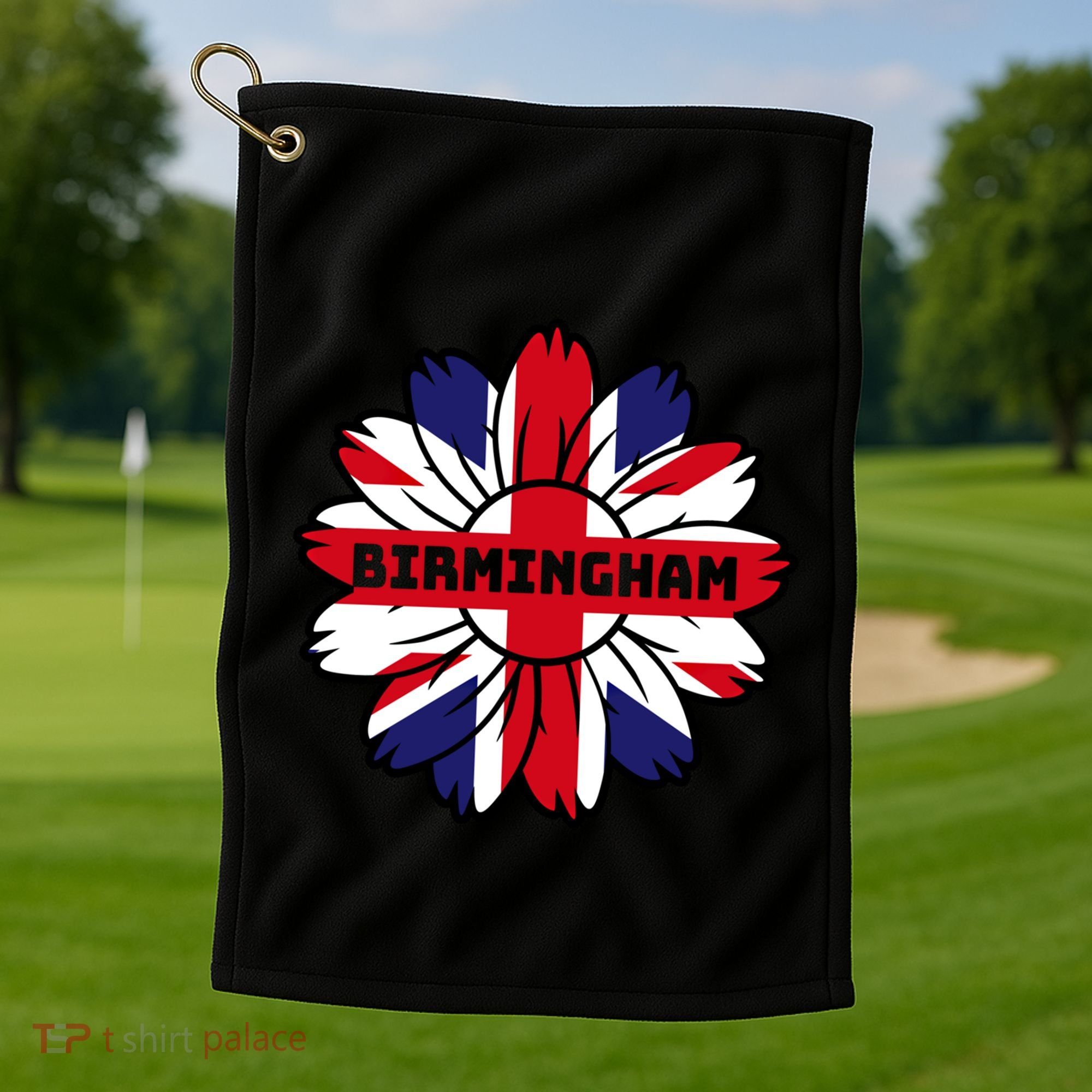 British Flag England Uk Sunflower Birmingham Union Jack Gift Golf Towel
