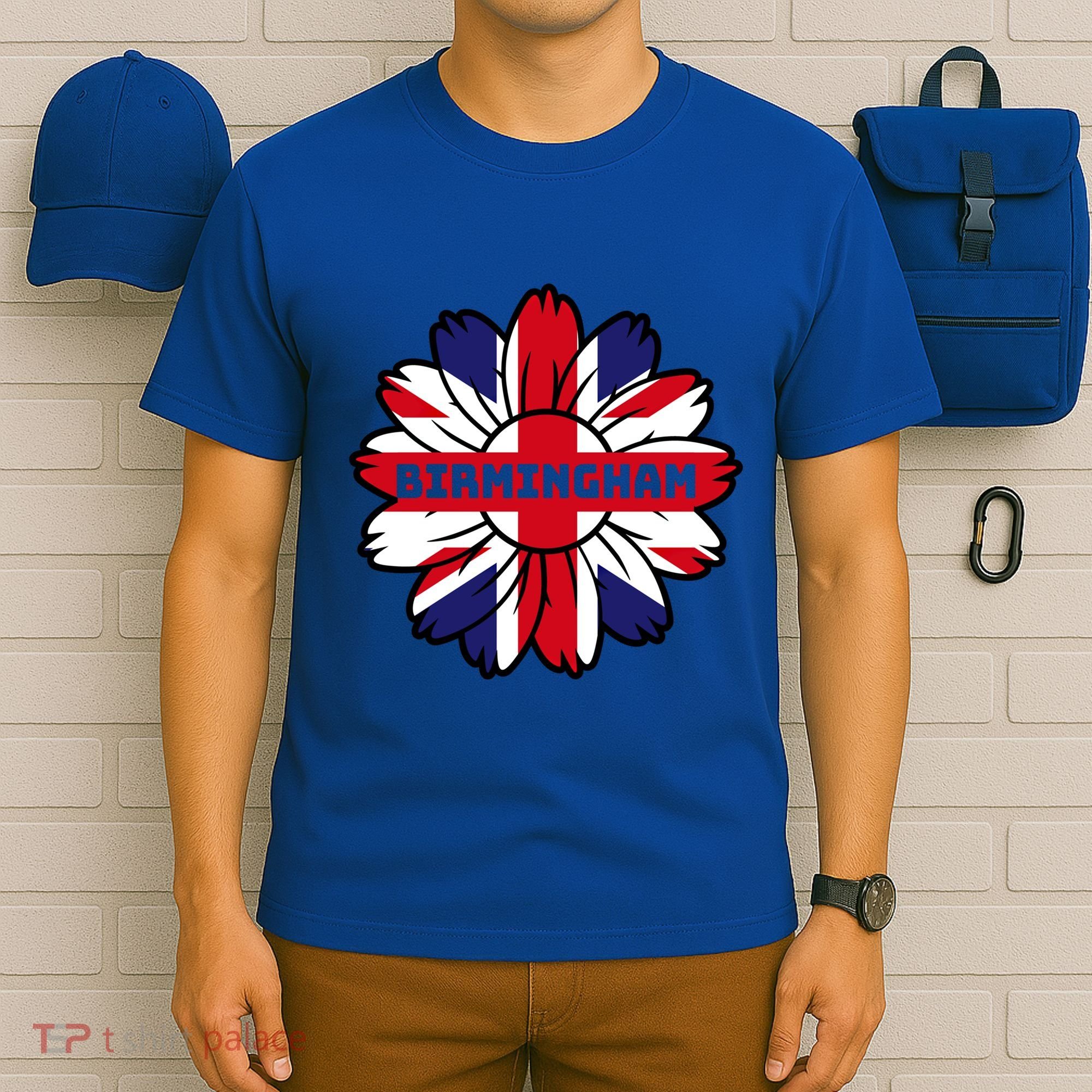 British Flag England Uk Sunflower Birmingham Union Jack Gift T-Shirt