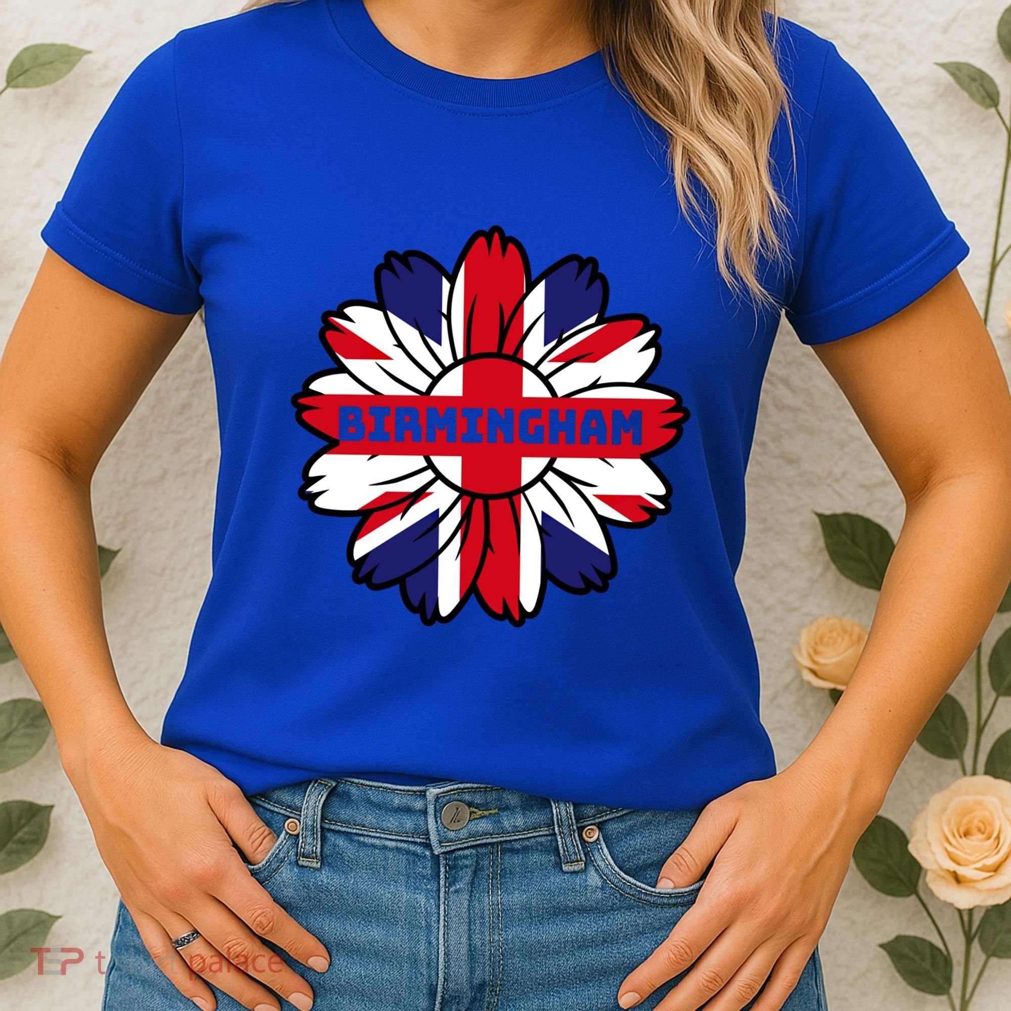 British Flag England Uk Sunflower Birmingham Union Jack Gift Women's T-Shirt