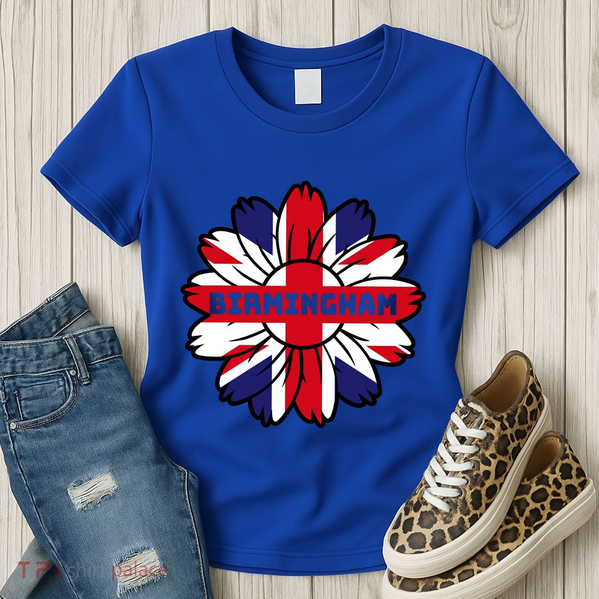 British Flag England Uk Sunflower Birmingham Union Jack Gift Women's T-Shirt