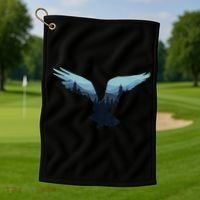 Beautiful Flying Eagle Night Sky Forest Bird Silhouette Gift Golf Towel thumb 1