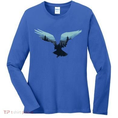 Beautiful Flying Eagle Night Sky Forest Bird Silhouette Gift Women's Long Sleeve Shirt