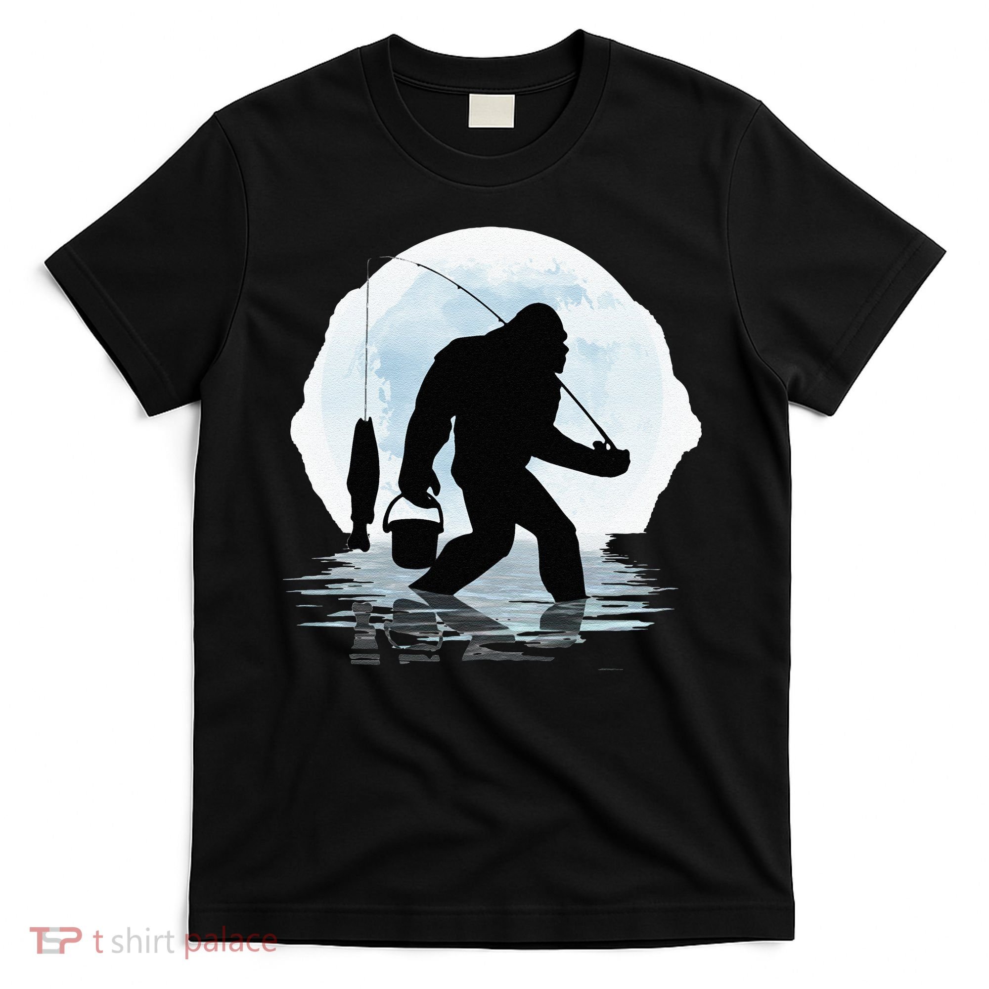 Bigfoot Fishing Funny Sasquatch And Fish Night Fishing T-Shirt