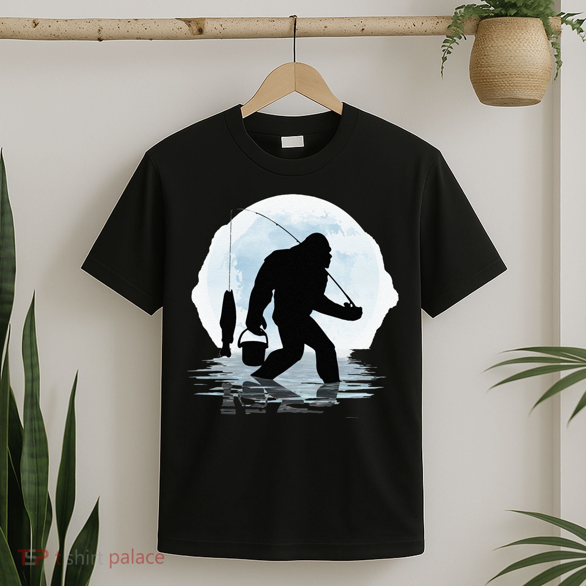 Bigfoot Fishing Funny Sasquatch And Fish Night Fishing T-Shirt