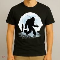 Bigfoot Fishing Funny Sasquatch And Fish Night Fishing T-Shirt thumb 3