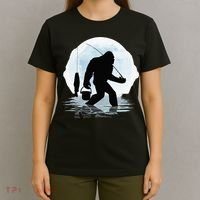 Bigfoot Fishing Funny Sasquatch And Fish Night Fishing T-Shirt thumb 4