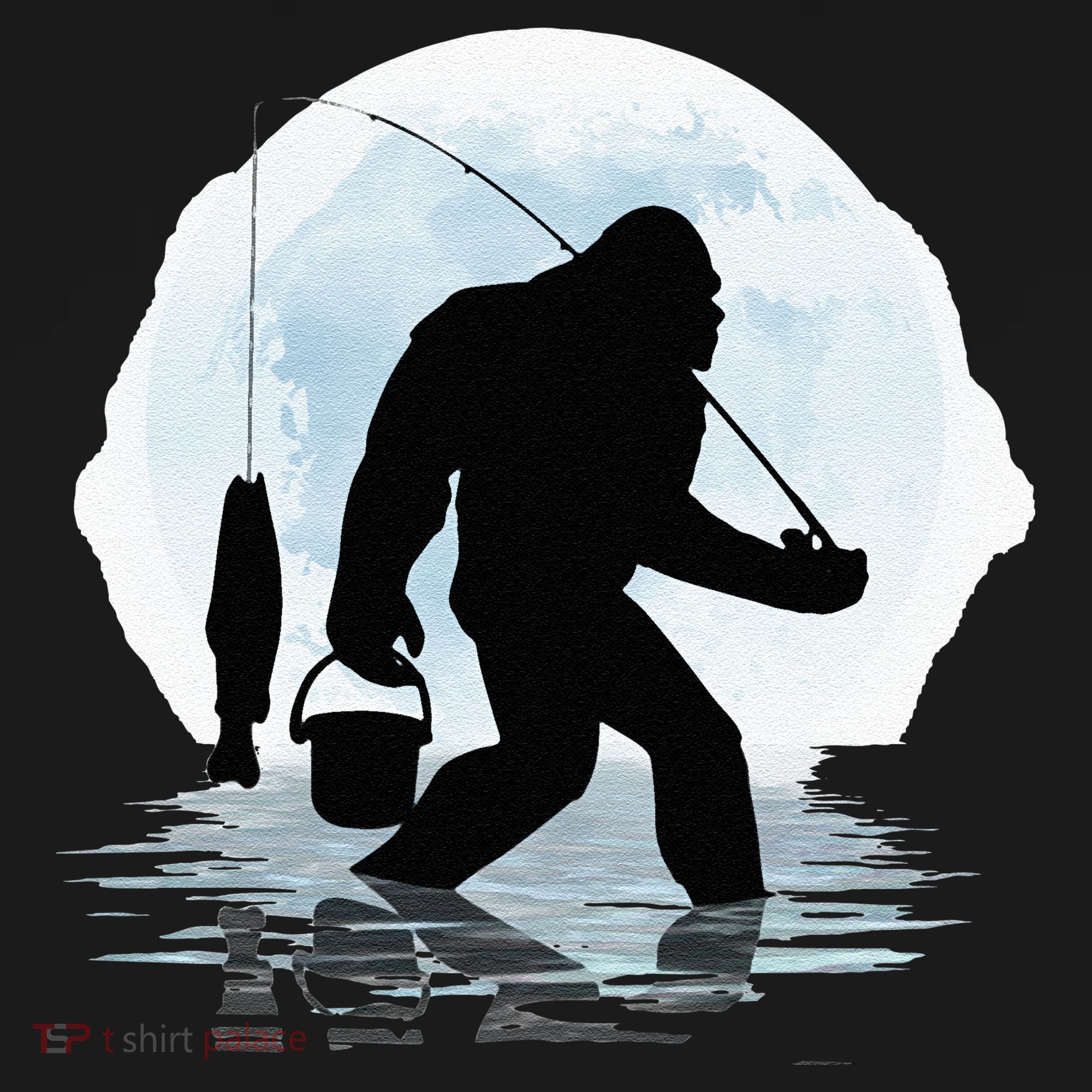 Bigfoot Fishing Funny Sasquatch And Fish Night Fishing T-Shirt