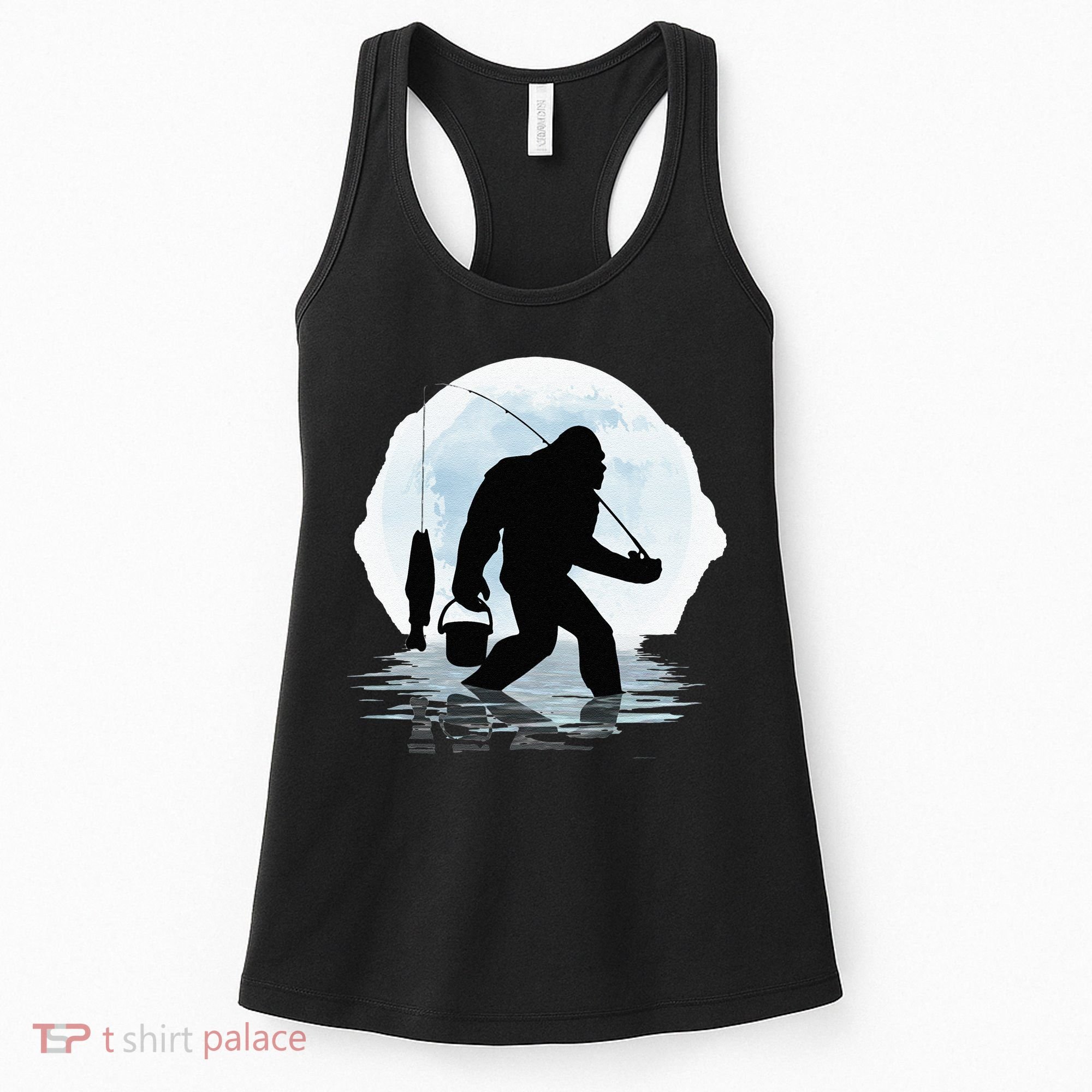 Bigfoot Fishing Funny Sasquatch And Fish Night Fishing Women's Tank Top