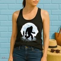 Bigfoot Fishing Funny Sasquatch And Fish Night Fishing Women's Tank Top thumb 2