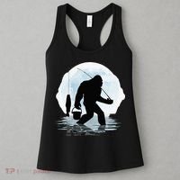 Bigfoot Fishing Funny Sasquatch And Fish Night Fishing Women's Tank Top thumb 3