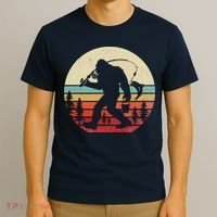 Bigfoot Fishing Funny Retro Sasquatch Dad T-Shirt thumb 3