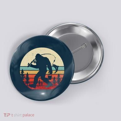 Bigfoot Fishing Funny Retro Sasquatch Dad Button