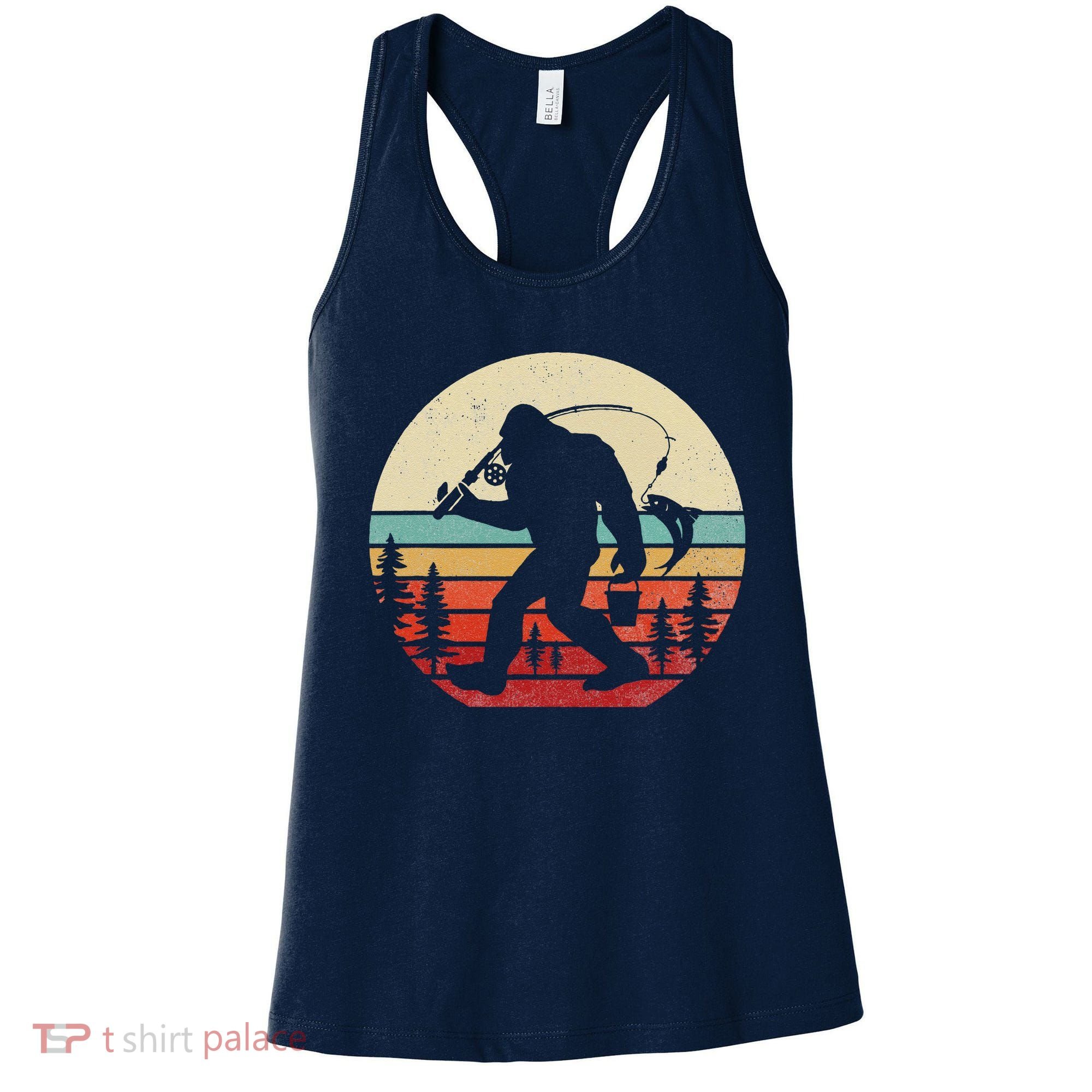 Bigfoot Fishing Funny Retro Sasquatch Dad Women's Tank Top