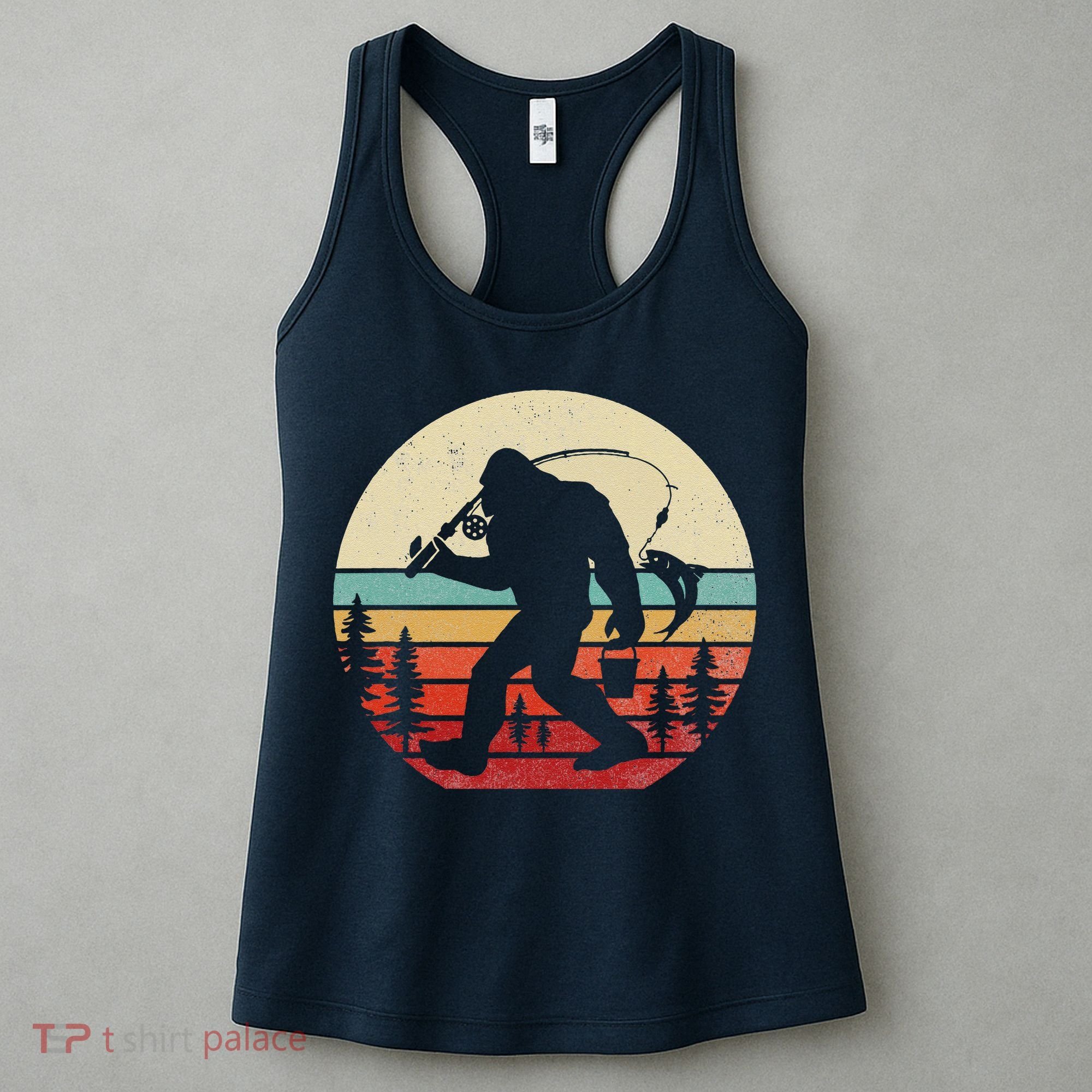 Bigfoot Fishing Funny Retro Sasquatch Dad Women's Tank Top